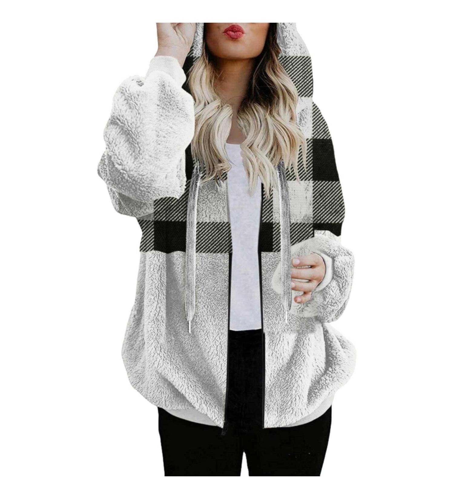 Shop Hanxiulin Women's Fluffy Fleece Jacket - Warm Hooded Sweater & Elegant Oversized Coat for Winter - International Shipping Available - Buy Online on GoSupps.com