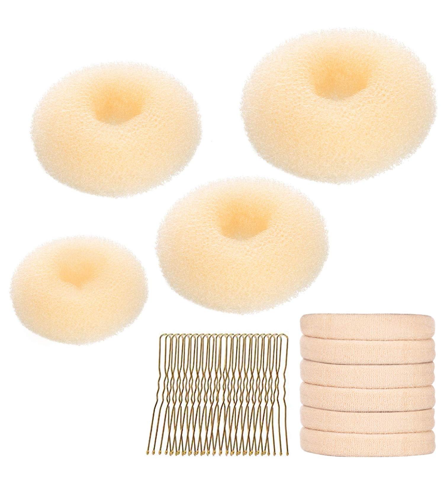 YaFex Hair Bun Maker Set - 4 Donut Bun Makers, 6 Hair Ties, 20 Bobby Pins - Blonde - Buy Online on GoSupps.com