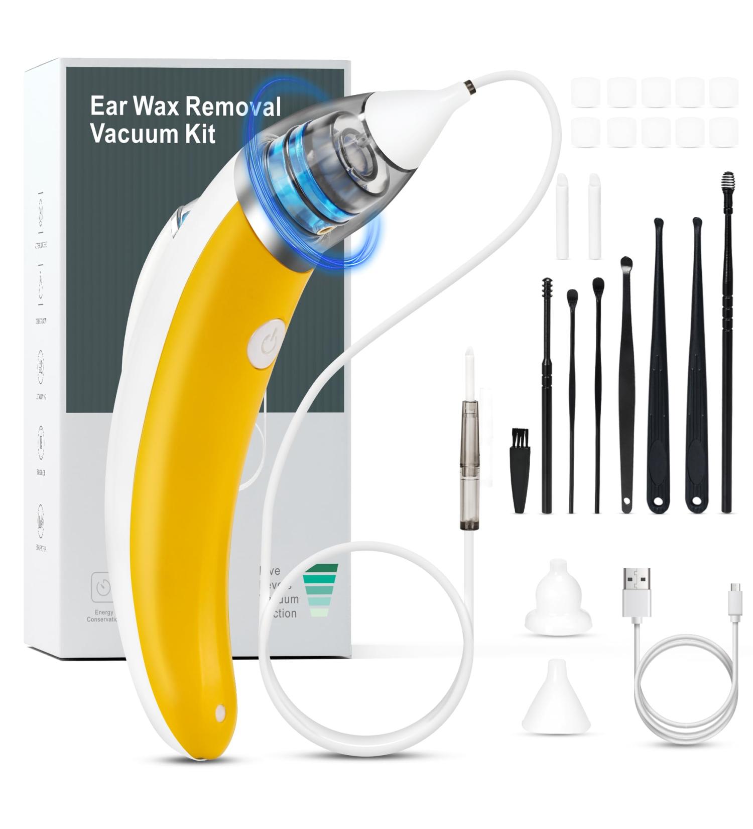 Ear Vacuum Wax Remover - 5 Levels Strong Suction - USB Rechargeable - Electric Ear Wax Removal Kit for Adults and Kids (Yellow) - Buy Online on GoSupps.com