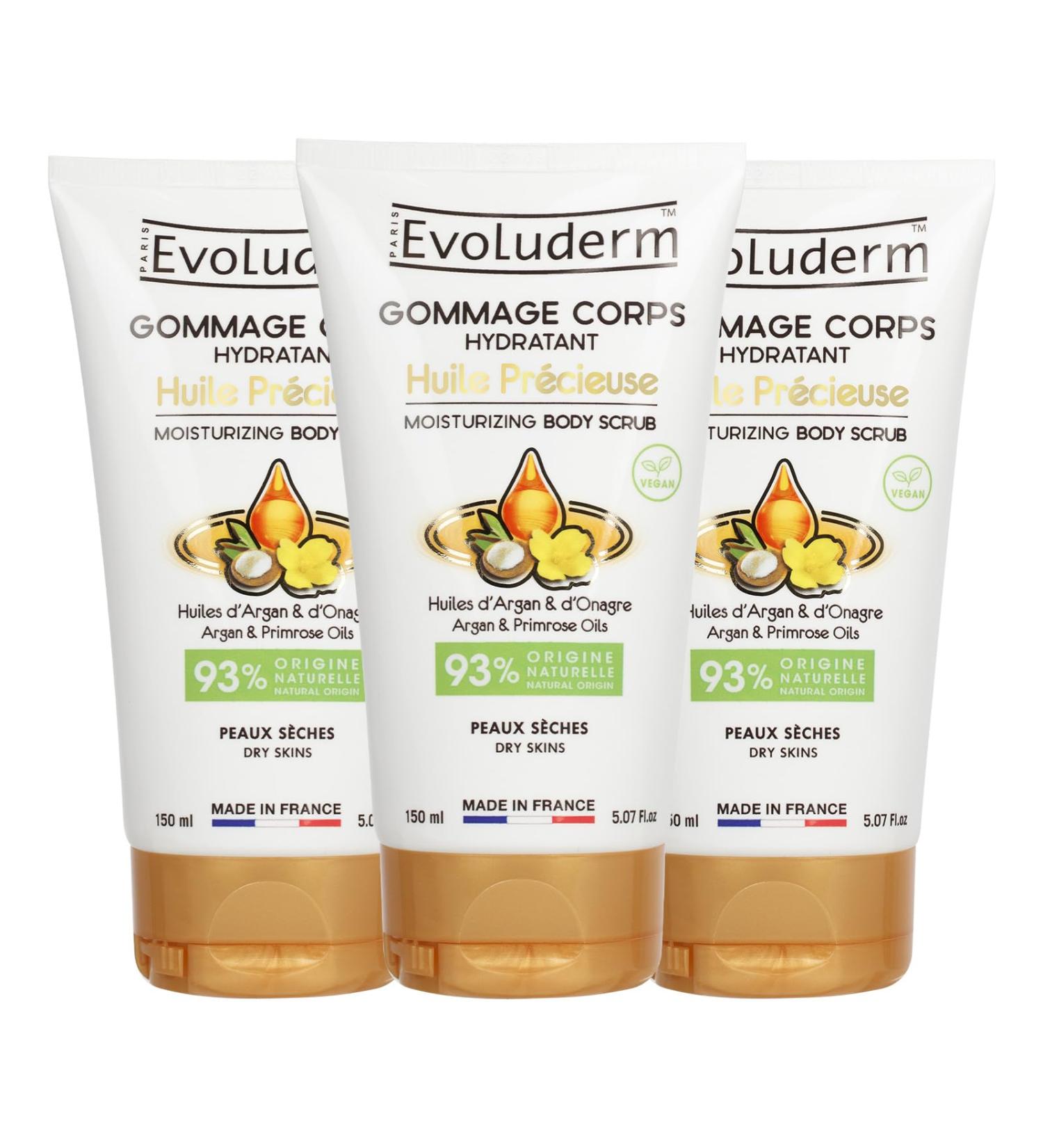  Evoluderm EVOLUDERM - Precious Oil Moisturizing Body Scrub - 150 ml - Made in France - Pack of 3 x 150 ml - Buy Online on GoSupps.com