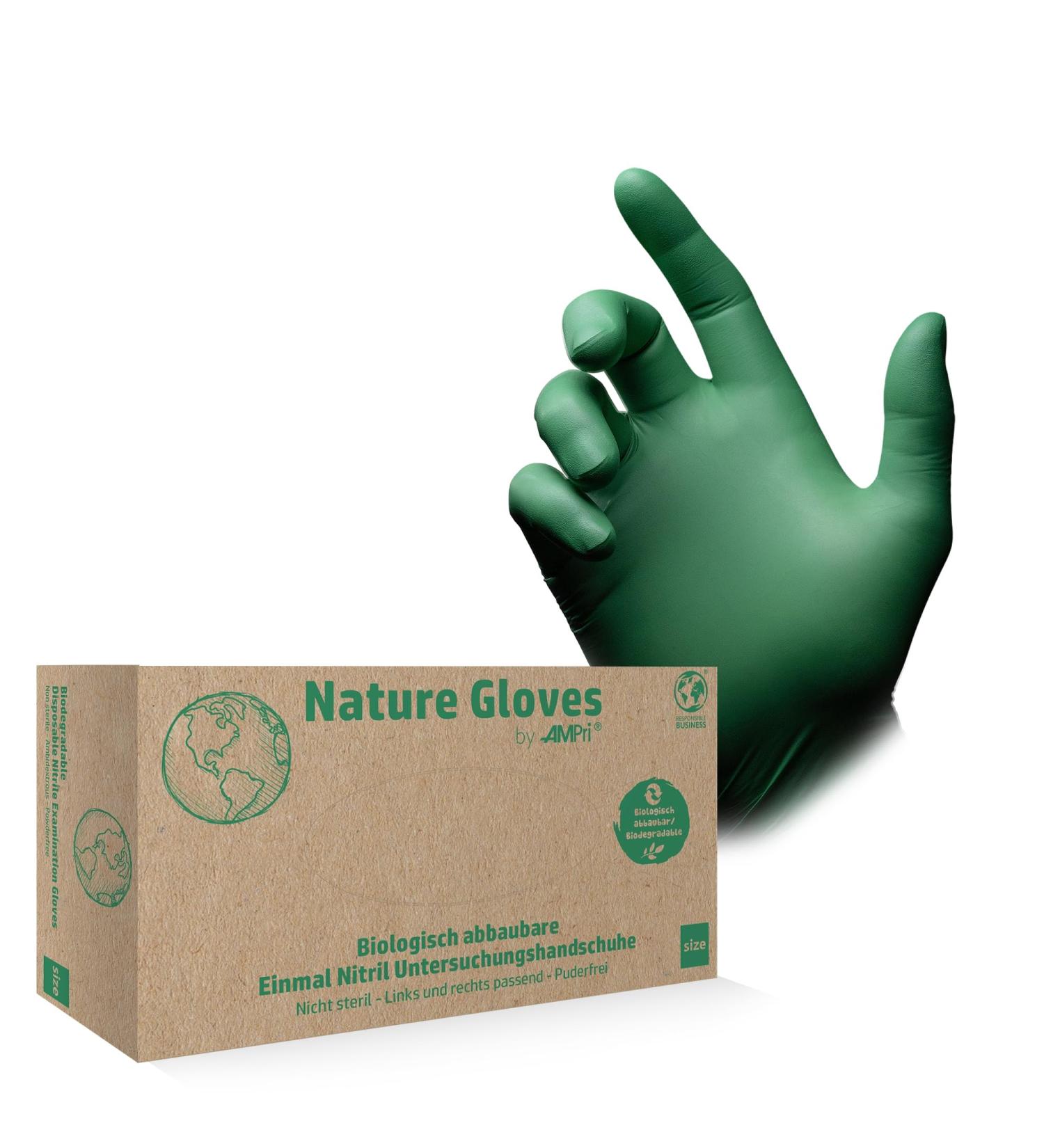 Ampri Biodegradable Nitrile Gloves - Green Powder-Free 100 Pieces/Box Size L | Disposable Nature Gloves by Med-Comfort (XS S M L XL) - Buy Online on GoSupps.com