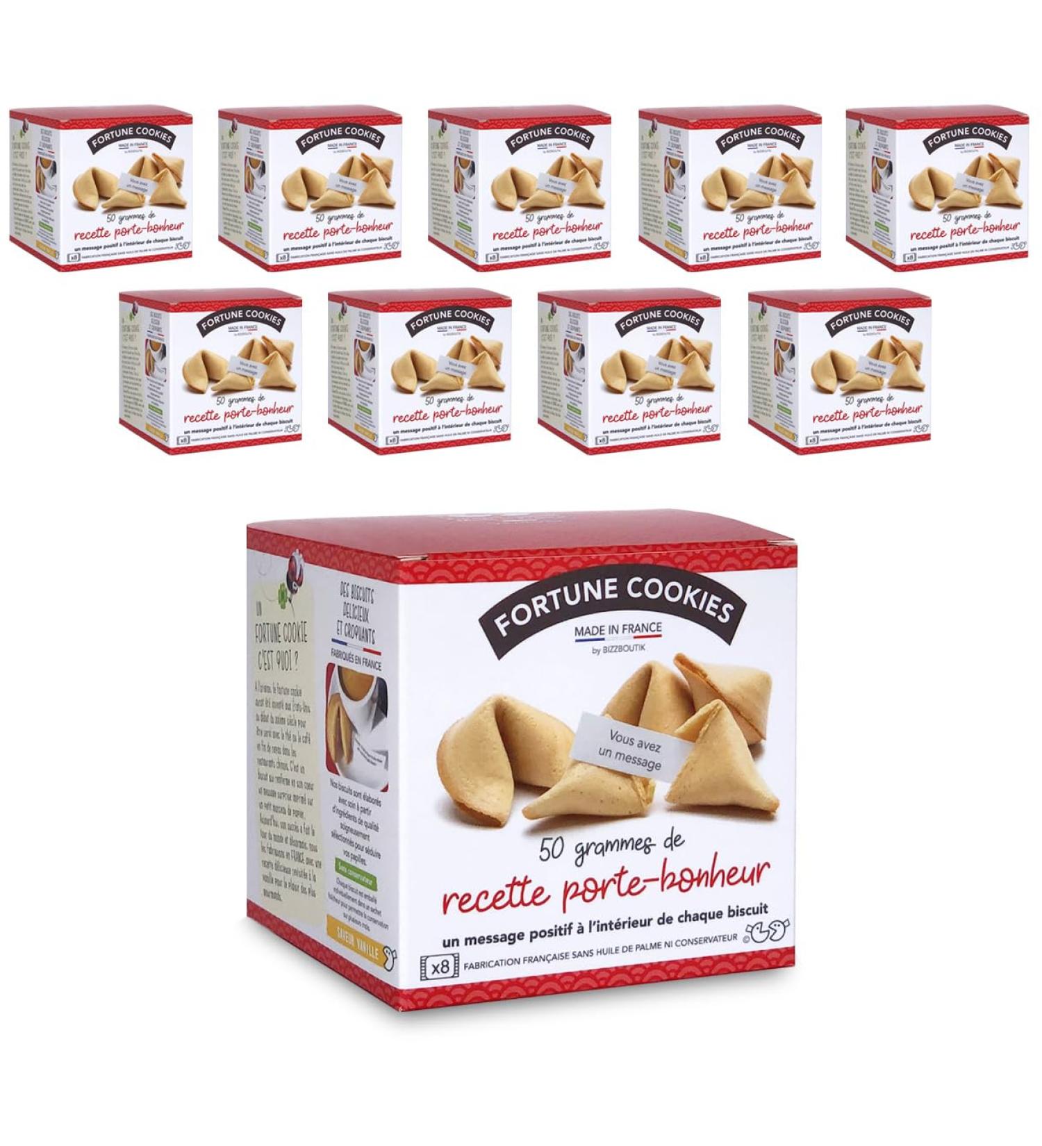 Pack of 10 boxes of 8 fortune cookies - Lucky biscuits made in France