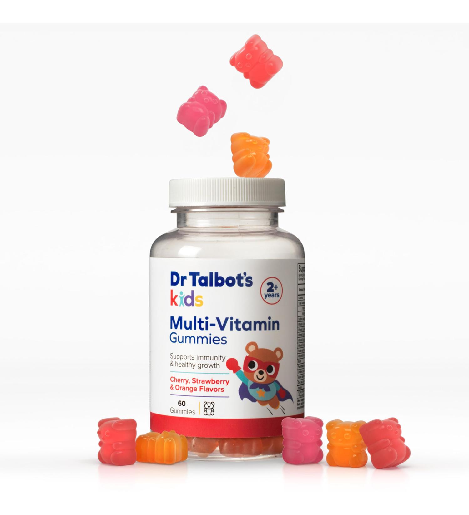 Dr. Talbot's Kids Multi-Vitamin Gummies - Immunity & Growth Support for Children - 60 Gummies - Strawberry Cherry & Orange - Vitamins A C B-12 Zinc - 2+ Years - Buy Online on GoSupps.com