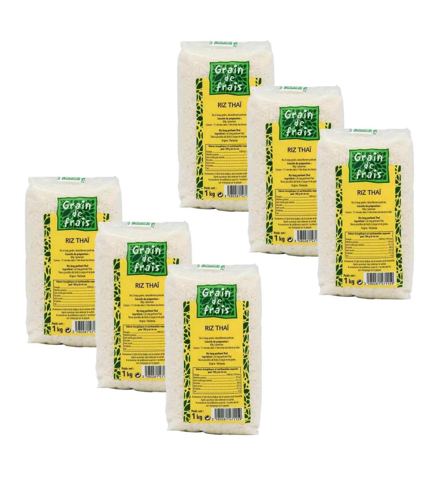 Grain de Frais Lot of 6 Thai Fragrant Rice - Fresh Grain - 1kg pack