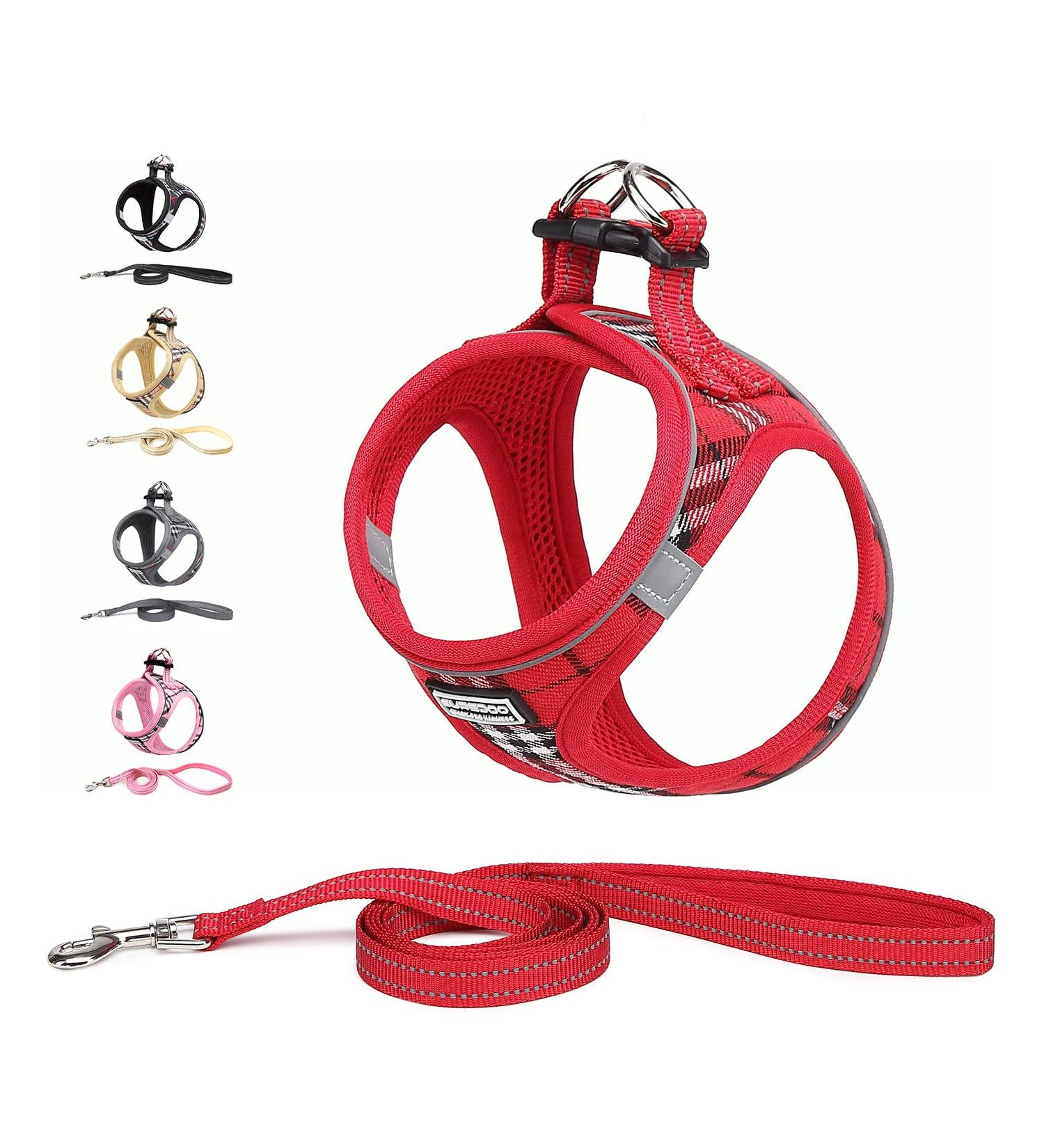Suredoo XXS Dog Harness with Leash - Reflective Breathable & Anti-Train Design for Small & Medium Dogs - Red Checked Pattern - Buy Online on GoSupps.com