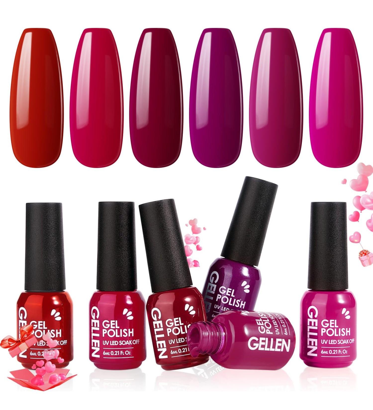 Gellen Gel Nail Polish Set - 6PC Red Burgundy & Hot Pink Purple Gift for Women - Perfect Valentine s Day Manicure - Buy Online on GoSupps.com