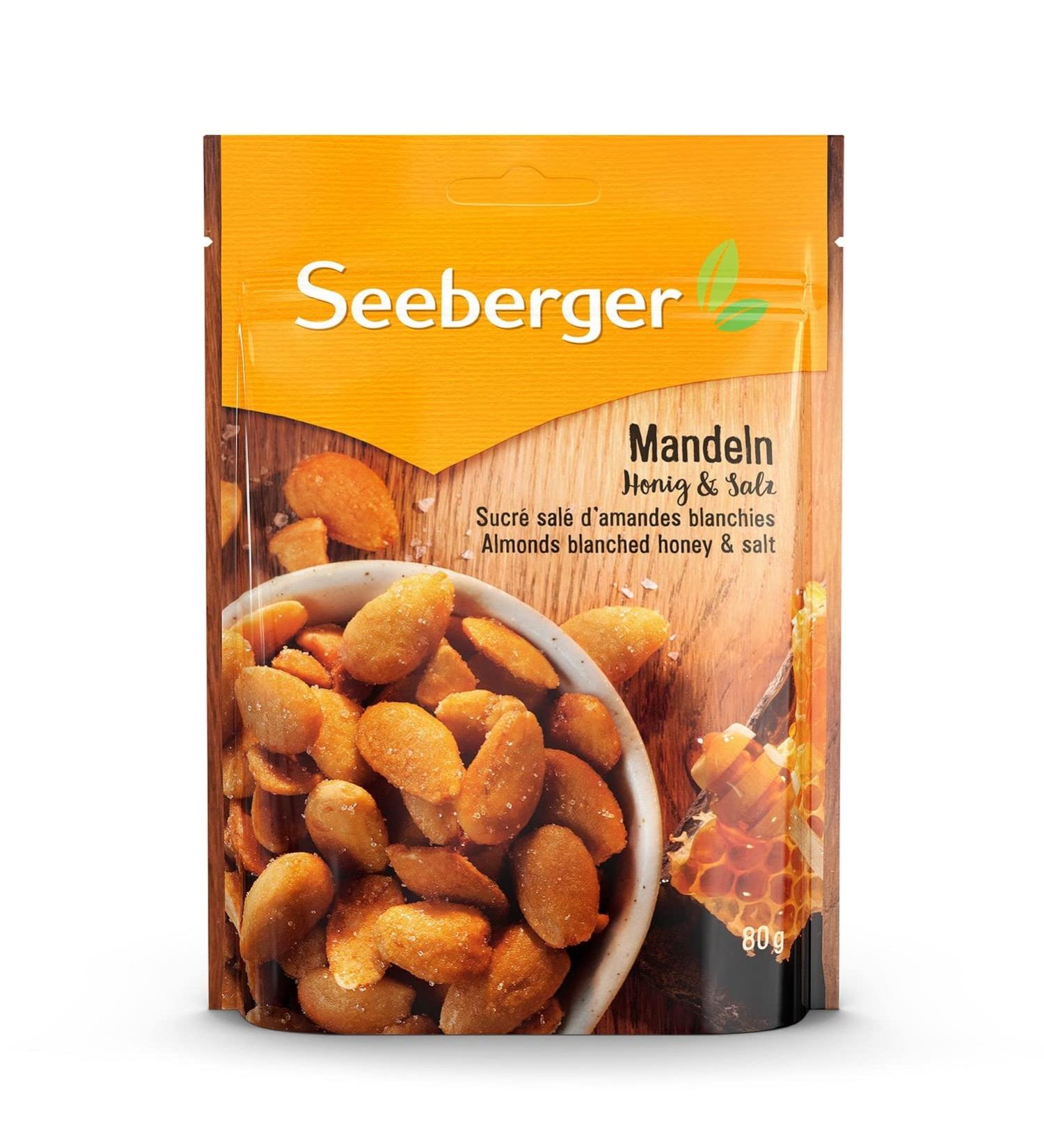 Seeberger Almonds Honey & Salt 13 Pack Roasted & Salted Halved Almond Kernels Vegetarian Snack for On-The-Go 80g Each - Buy Online on GoSupps.com