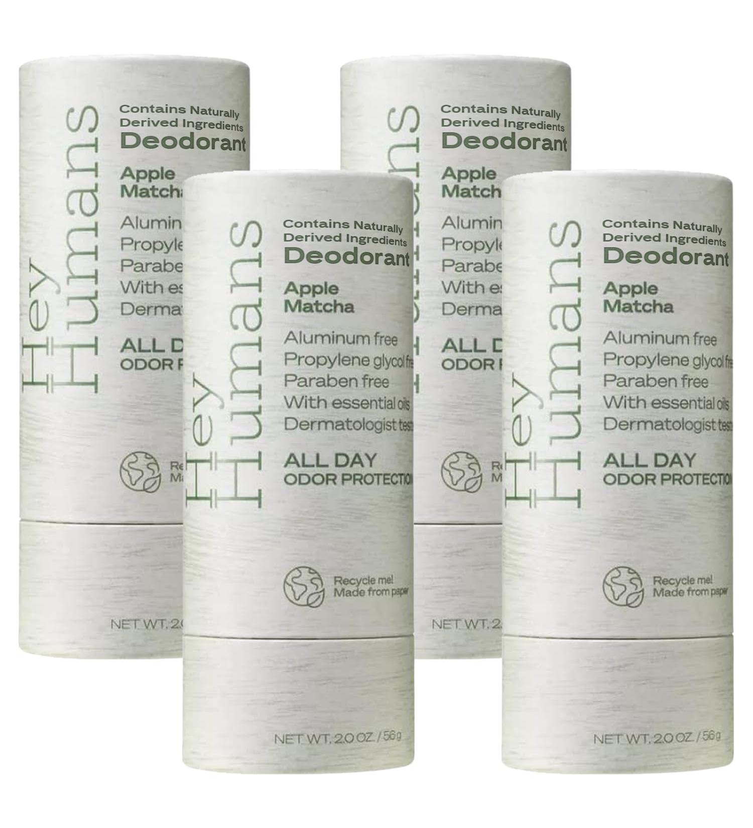 Hey Humans Deodorant Aluminum Free Deodorant for Women and Men Contains Naturally Derived Ingredients All Day Odor Control Refreshing Essential Oils Earth Friendly Package Apple Matcha Apple Matcha 2 Ounce (Pack of 4) - Buy Online on GoSupps.com