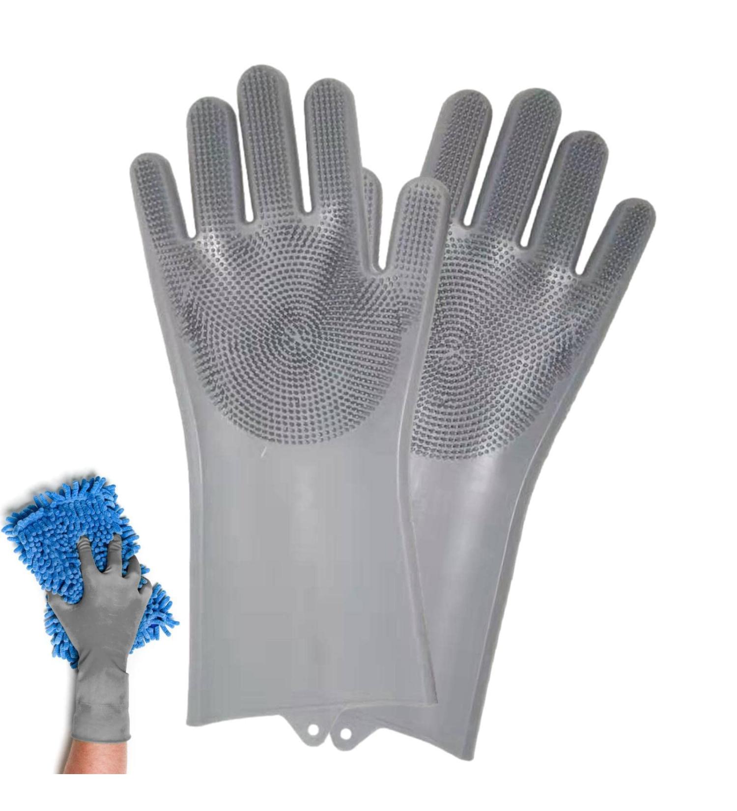 Dishwashing Gloves - Reusable Silicone Dishwashing Gloves Waterproof Household Cleaning Tools for Shower Room Car Cleaning Pet Care Clothes Quilt Light Gray - Buy Online on GoSupps.com
