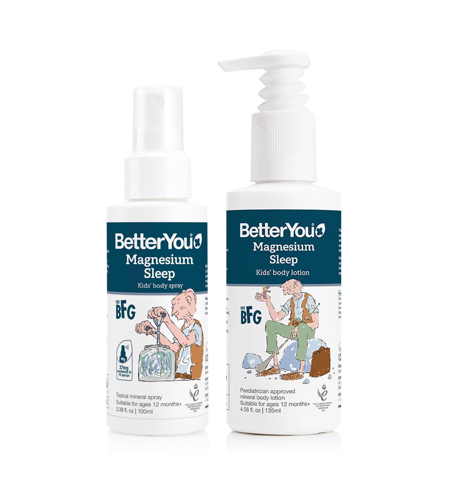 BetterYou Kids Bundle - Magnesium Sleep Body Lotion and Magnesium Sleep Kids' Body Spray - Baby Cream - Lavender and Chamomile Infused - 2 pc - Buy Online on GoSupps.com