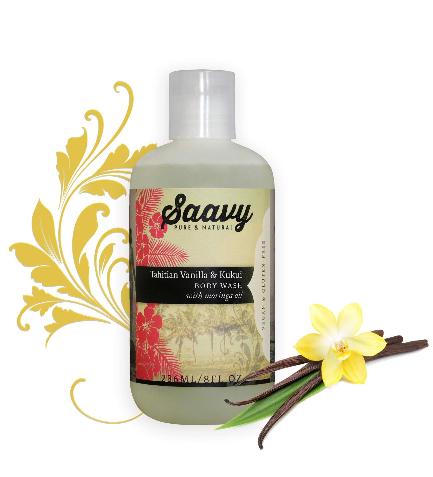 Tahitian Vanilla & Kukui Body Wash - Organic Vegan & Gluten-Free Shower Gel - 8 oz - Buy Online on GoSupps.com