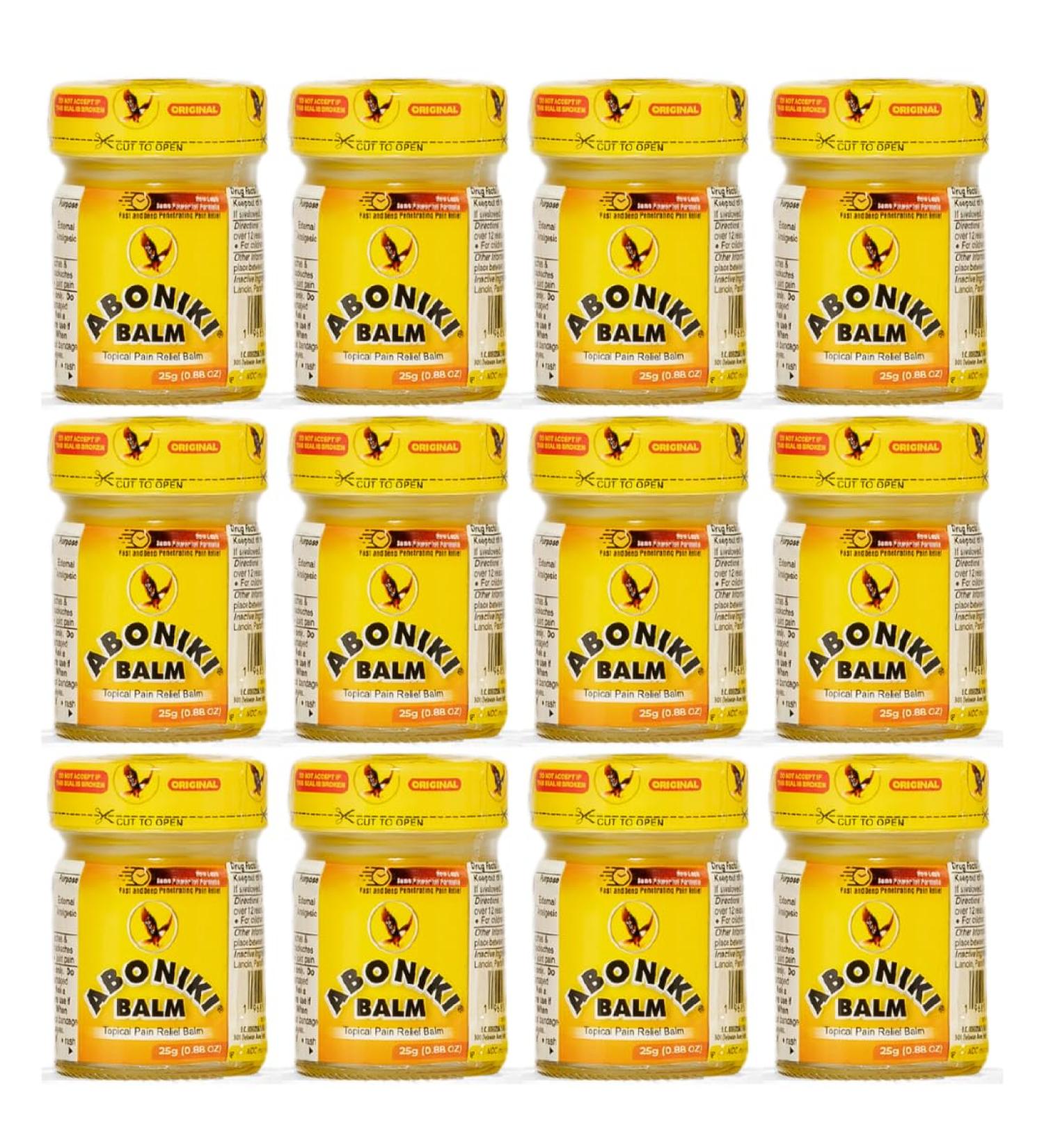 Aboniki Balm - Powerful Pain Relief for Sore Muscles & Joints | Anti-Inflammatory Muscle Rub | Original Strength (Yellow Formula) - 12 Glass Jars - Buy Online on GoSupps.com