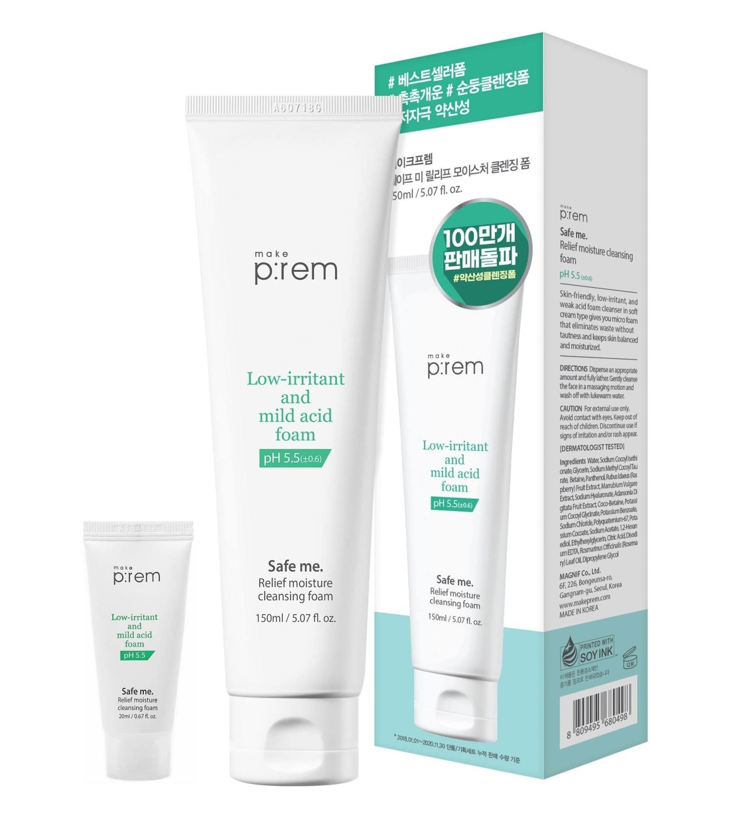 MAKEPREM Safe Me Relief Moisture Cleansing Foam - Hydrating & Gentle Face Wash for Sensitive, Acne-Prone, and Mature Skin - 5.3 Fl Oz - Buy Online on GoSupps.com