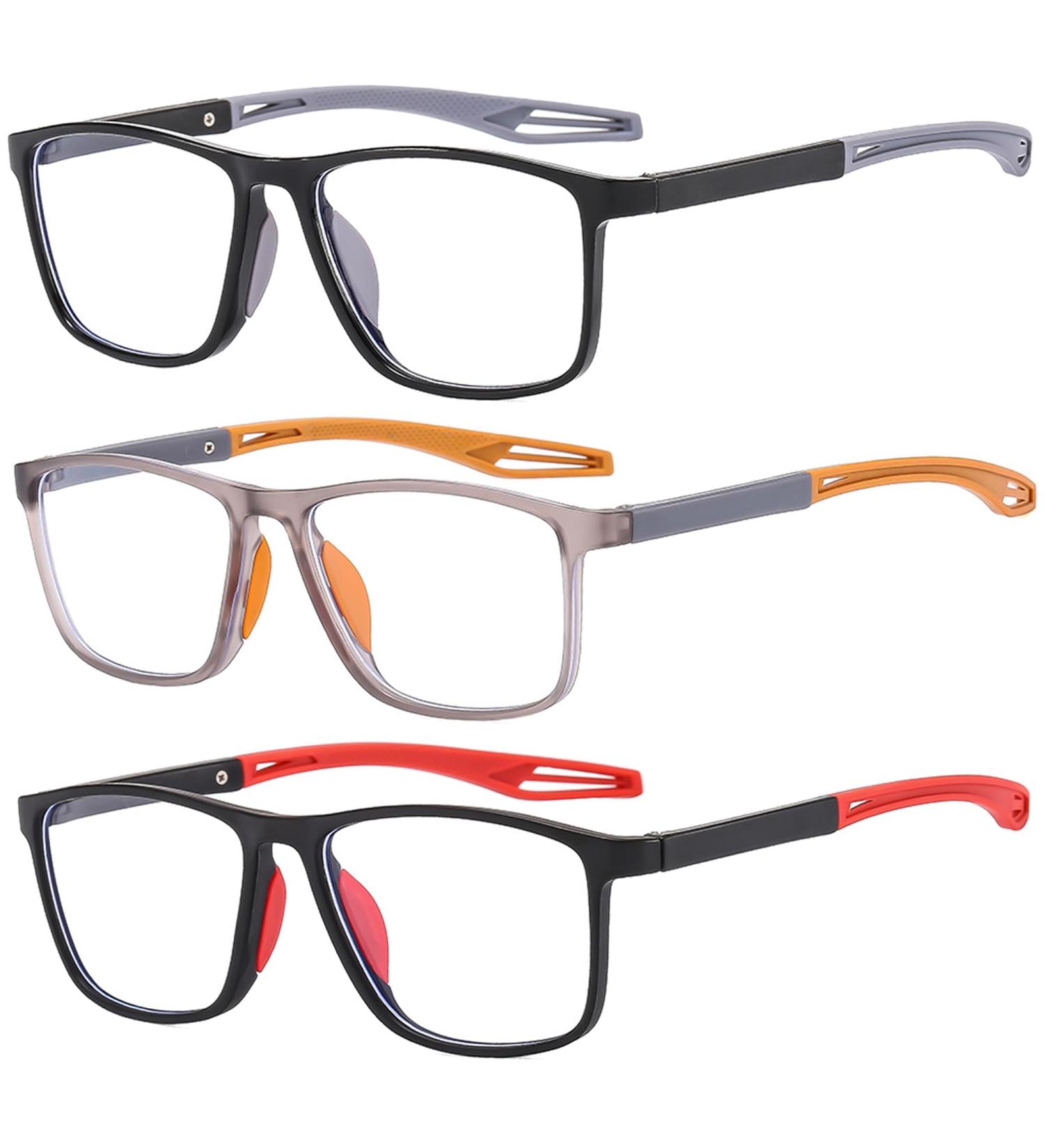 FsRead Men's Reading Glasses 3 Set - Sporty Design Light Blue Light-Blocking Comfortable & Flexible | 1.0 Diopters in Black/Gray Gray/Orange Black/Red - Buy Online on GoSupps.com