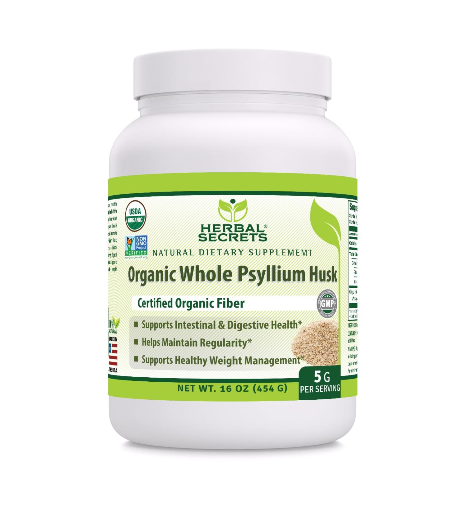 Herbal Secrets Whole Psyllium Husk Powder Supplement | 5 Grams per Serving | Non-GMO | Gluten-Free | Made in USA (16 Oz Pack of 1)