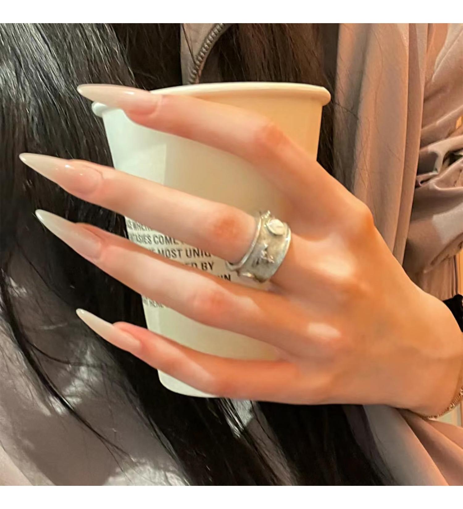 24Pcs Stiletto Press on Nails - Long Acrylic Glossy Nude Fake Nails for Coquette Women - Perfect for Manicure Art & Easy Application - Buy Online on GoSupps.com