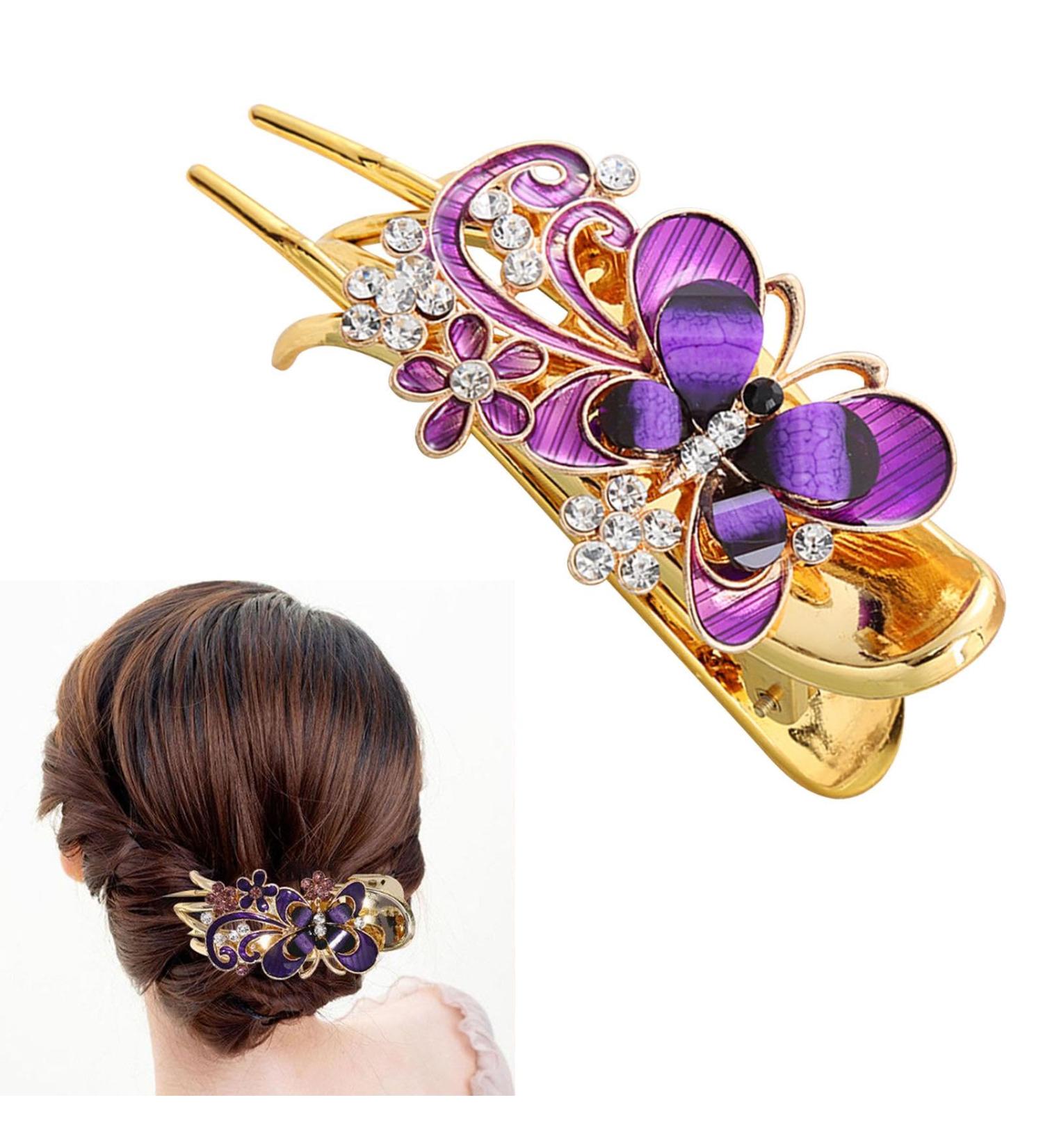 Long Fine Hair Clip For Styling Wear Resistance Women No Slip Rhinestone(Purple) - Buy Online on GoSupps.com