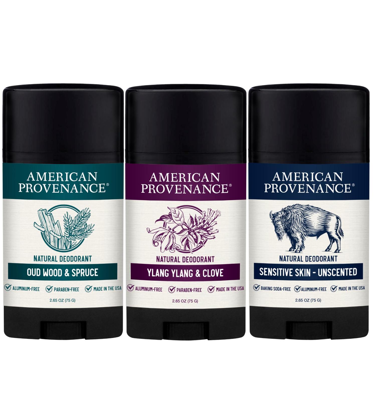 American Provenance Oud Wood & Spruce Ylang Ylang & Clove and Sensitive Skin/Unscented Deodorant Bundle - Buy Online on GoSupps.com