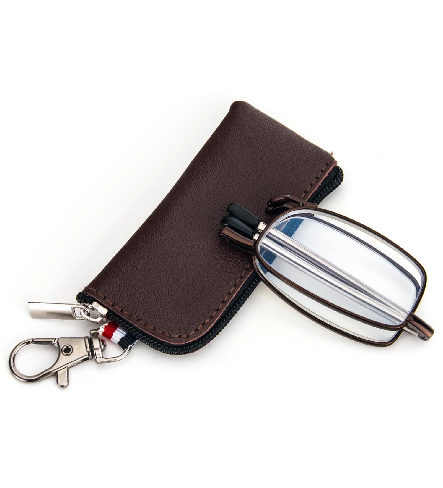 MMOWW Foldable Reading Glasses for Men & Women - Telescopic Mini Anti-Blue Light Glasses with Zipper Keychain (Brown +2.0) - Ideal for Travel & Convenience - Buy Online on GoSupps.com