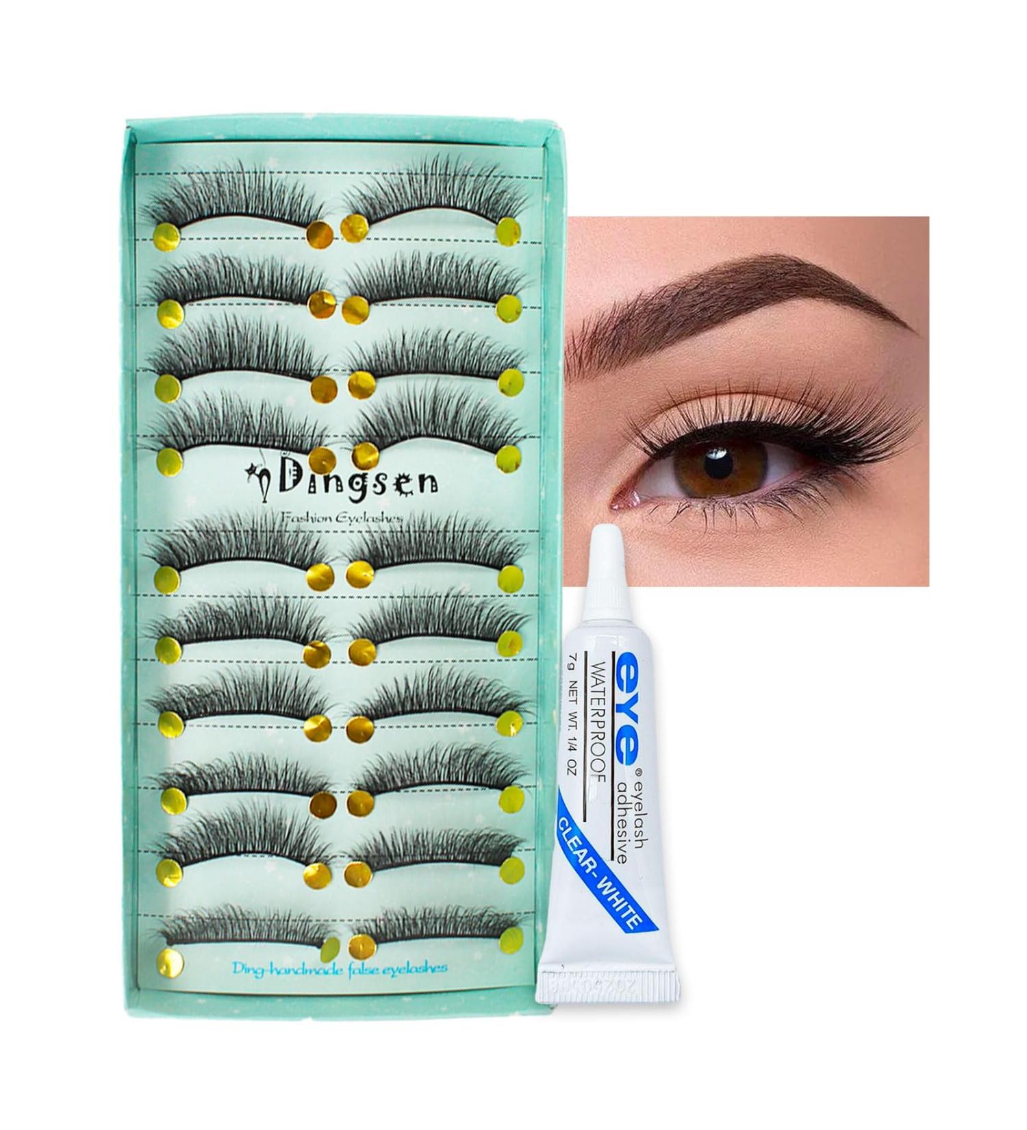 False Lashes Eye Lash Eyelashes Set Fluffy Russian Eyelash Kit Strip Lash Wispy Handmade Cat Eye Lashes Volume Dramatic 10 Pairs 3D Thick Long Fake Lashes with Glue Natural Cross Fake Lashes - Buy Online on GoSupps.com