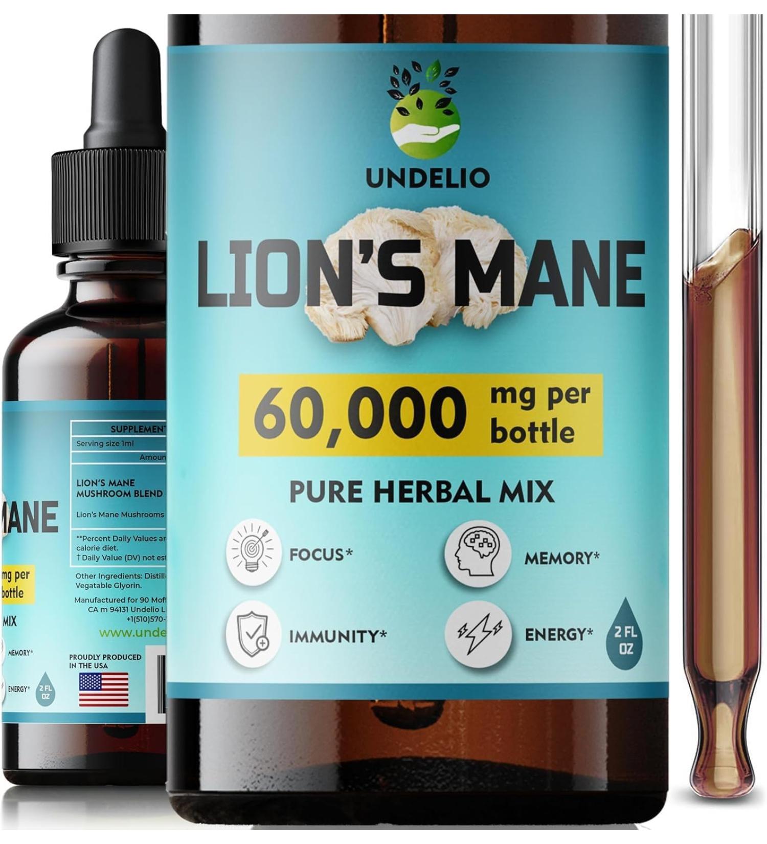 Lions Mane Supplement - Daily Mushroom Supplement for Memory Focus & Clarity - Brain Booster - Lions Mane Tincture for Natural Immune Support - Vegan Organic - 2 Fl oz - Buy Online on GoSupps.com