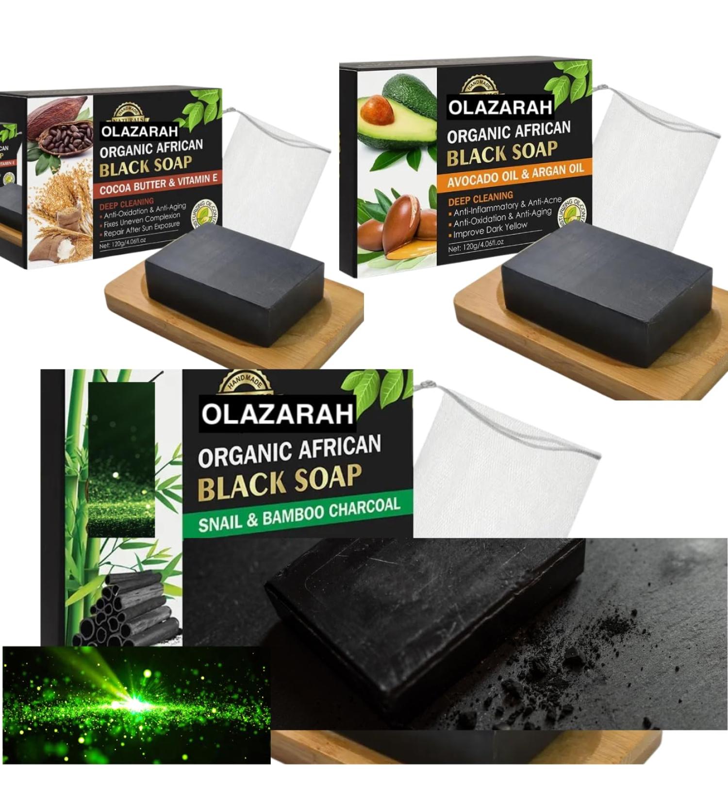 Natural African Black Soap with Avocado & Argan Oil | Moisturizing Brightening & Toning | 3-Pack (4 oz) - Best Anti-Freckle Care - Buy Online on GoSupps.com