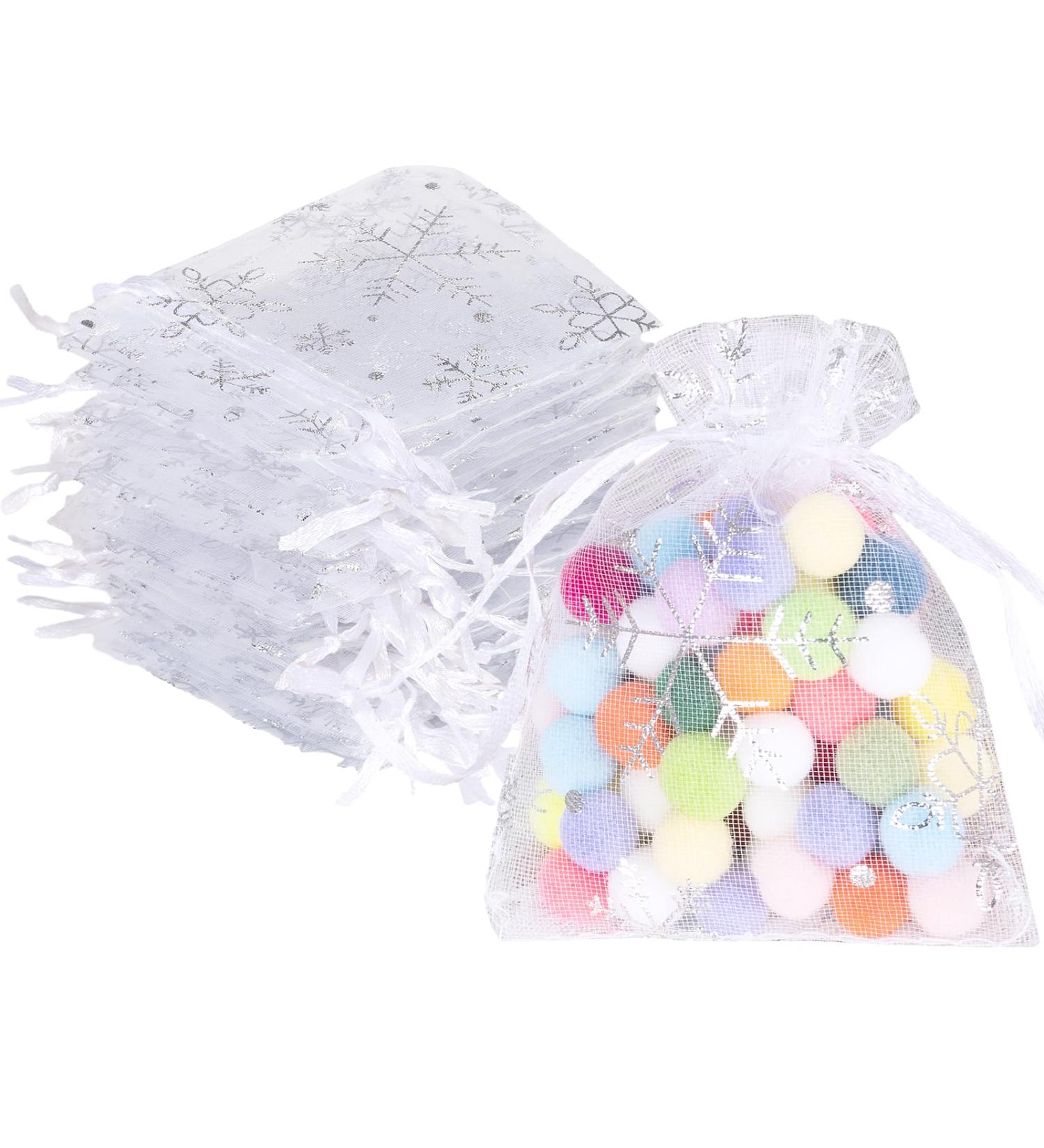 100 Pack Organza Gift Bags - Small 10x15cm Snowflake Design - Perfect for Christmas Gifting & Packaging - Buy Online on GoSupps.com