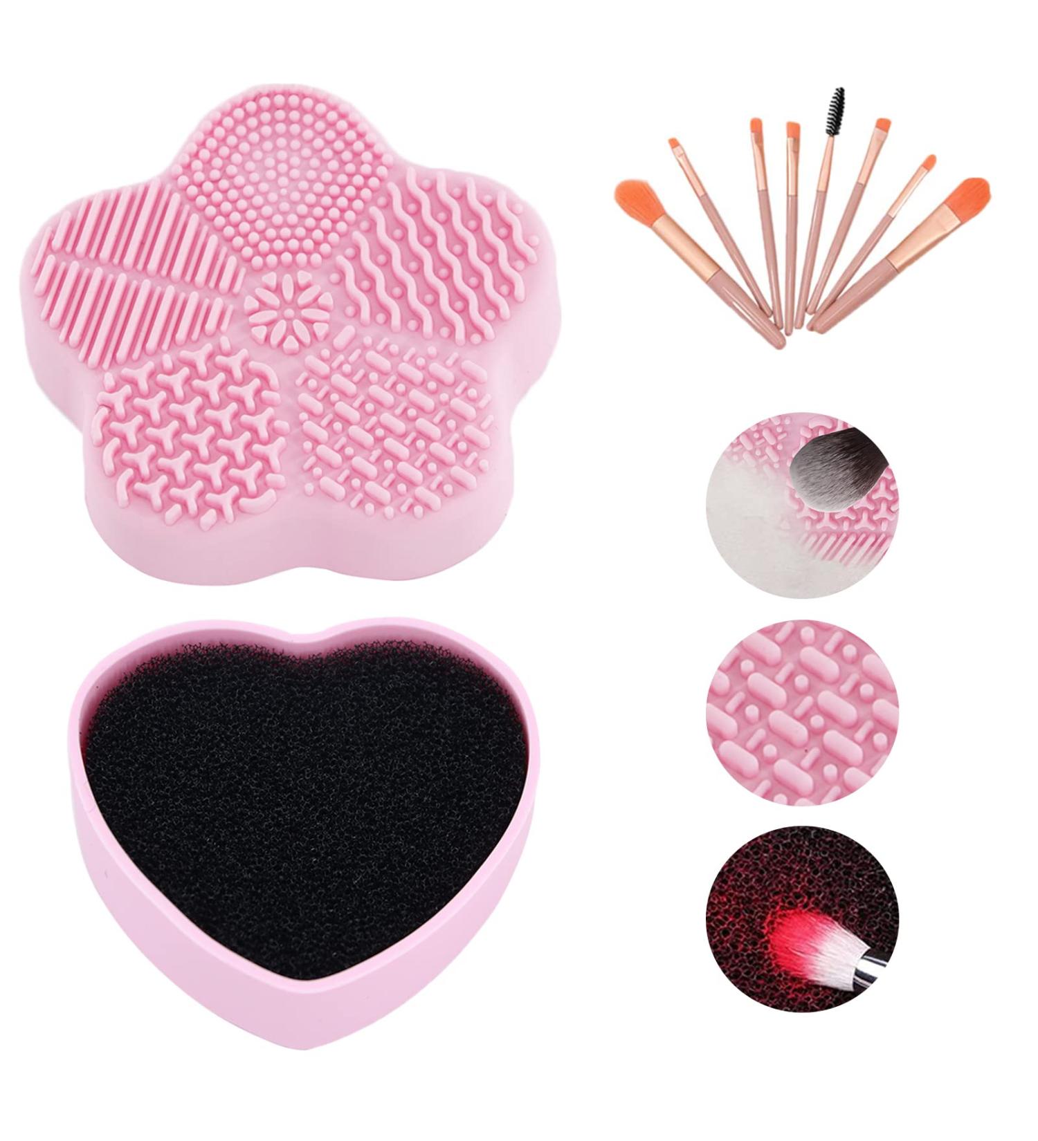 Buy Makeup Brushes Cleaner Set | Color Removal Sponge & Silicone Cleaner | Easy Brush Shampoo - Pink - Buy Online on GoSupps.com