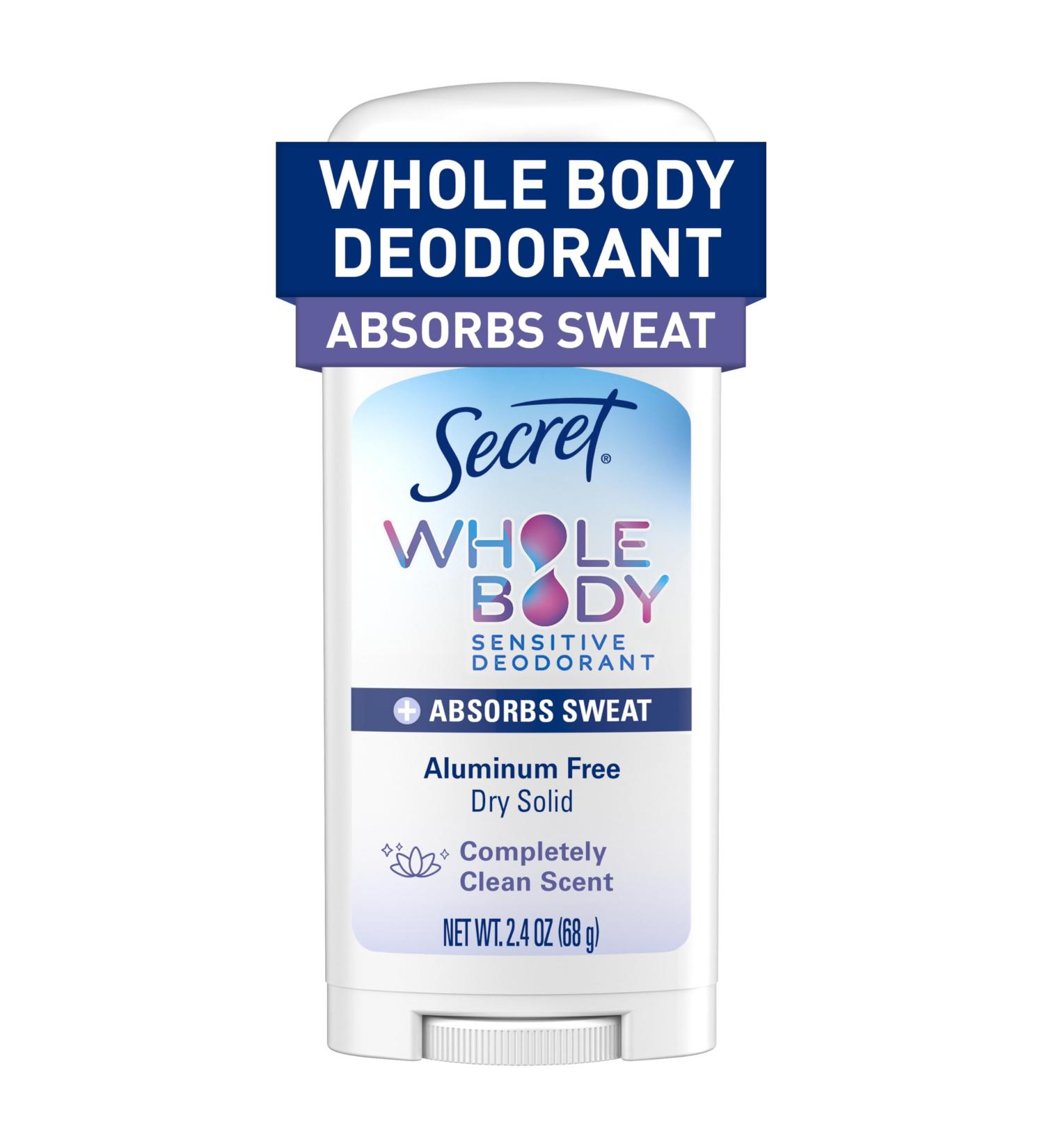 Secret Whole Body Deodorant Dry Feel Stick + Absorbs Sweat for Women Completely Clean Scent Aluminum Free Deodorant Stick 72 HR Odor Protection 2.4 oz - Buy Online on GoSupps.com