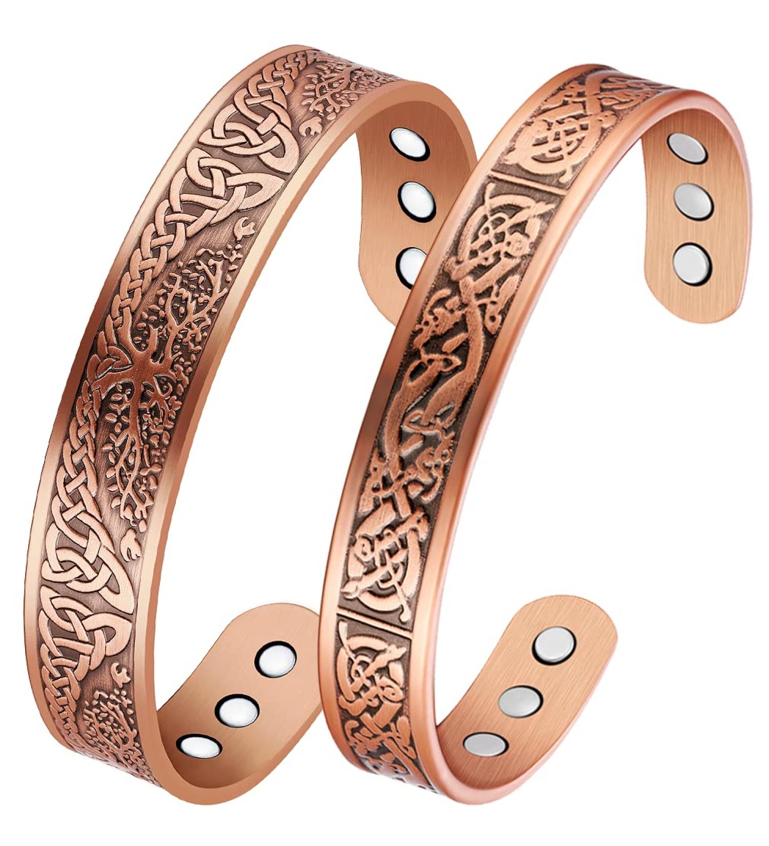 Vicmag 2PCS Copper Magnetic Lymphatic Drainage Bangles for Men | Ultra Strength 99.99% Pure Copper | Adjustable Size with Gift Box | Tree & Ireland Design - Buy Online on GoSupps.com