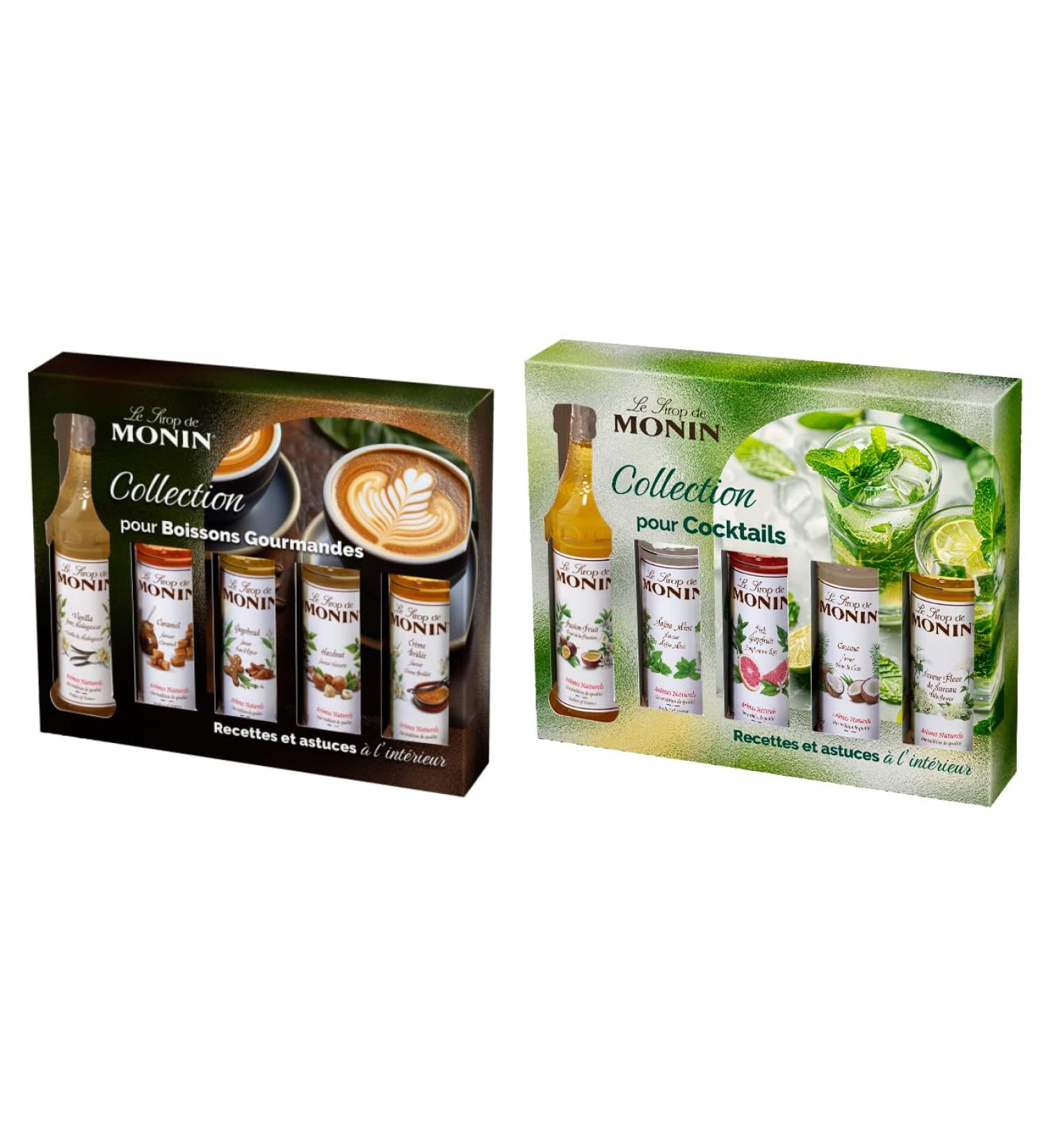 MONIN - Assortiment de Coffret pour Caf et Desserts et Coffret pour Cocktails - lot de 2 coffrets 5x5cl