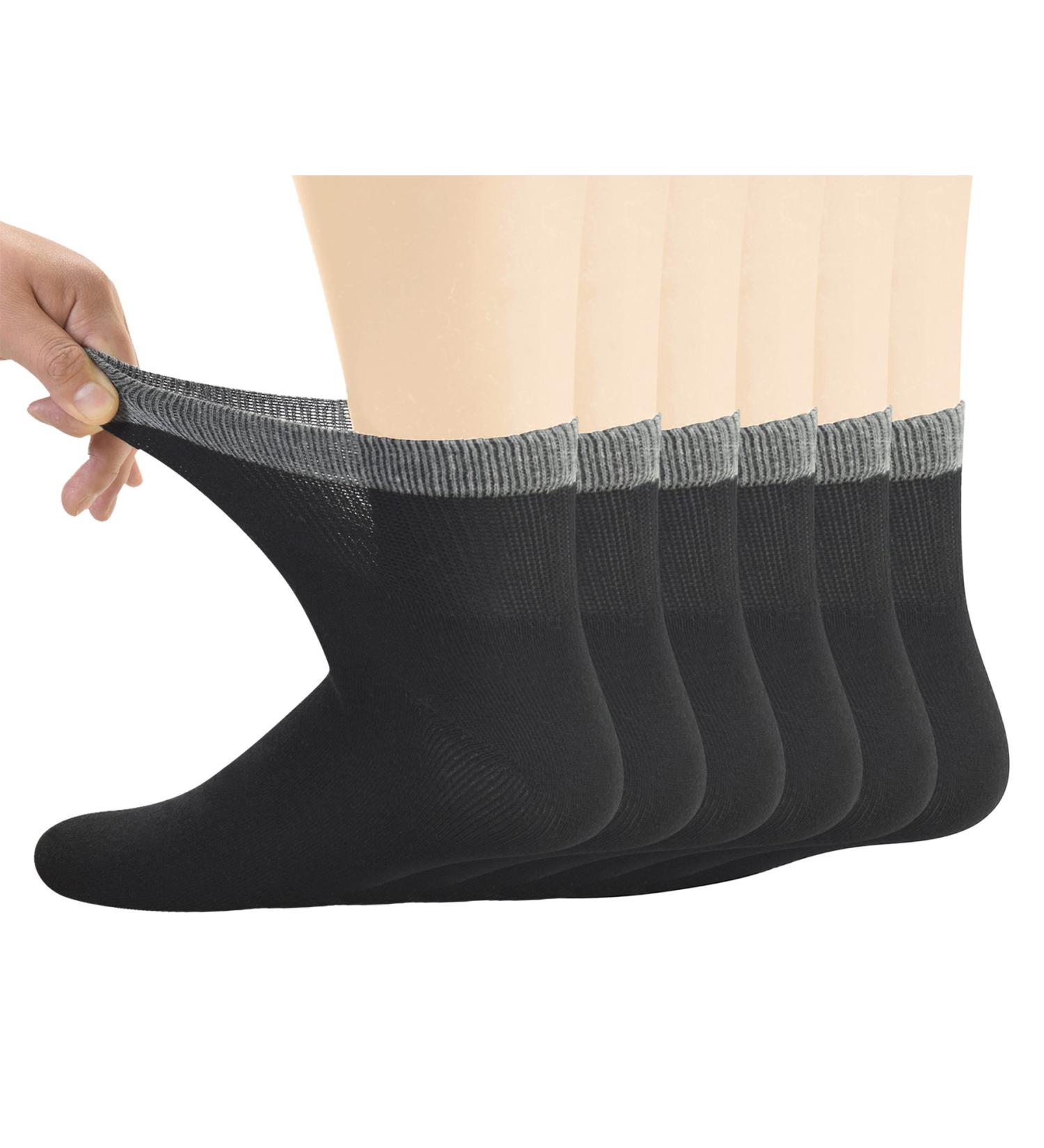 Yomandamor Men's Bamboo Diabetic Ankle Socks - 6 Pairs, L Size 10-13, Black/Grey, Non-Binding Top & Seamless Toe - Buy Online on GoSupps.com