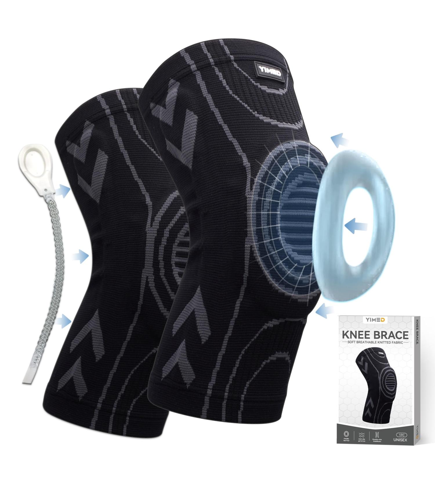 Knee Brace for Pain Relief - Adjustable Sleeve with Stabilizers & Patella Gel Pad for Athletes | Meniscus Tear Support (Large - Buy Online on GoSupps.com