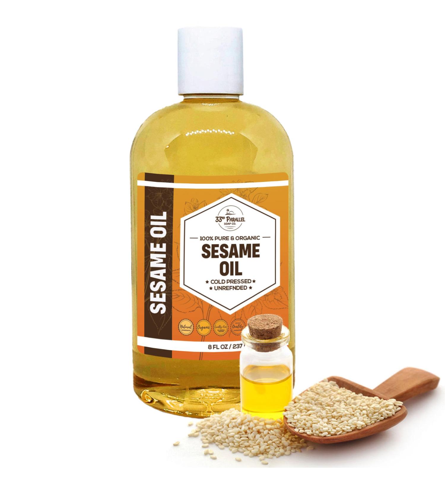 Organic Sesame Oil 8 oz - Premium Cold Pressed 100% Pure for Skin Hair & Soap Making | Unrefined Essential Oil Carrier | Bulk Available - Buy Online on GoSupps.com