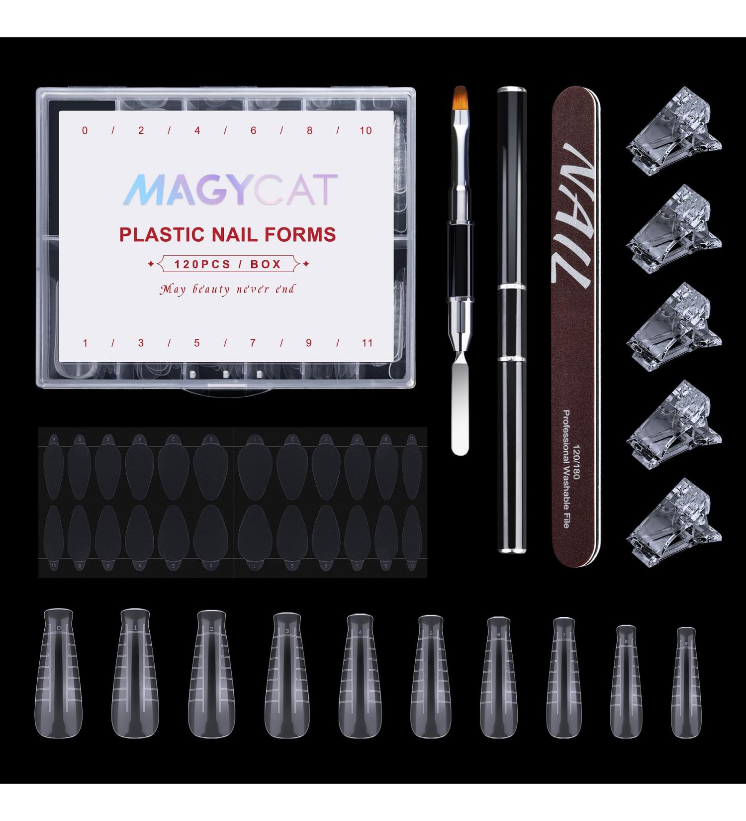 Dual Nail Forms Set - 100 Coffin-B Shaped Polygel Extensions with Clips Brushes and Files for Salon & DIY Nail Art - Buy Online on GoSupps.com