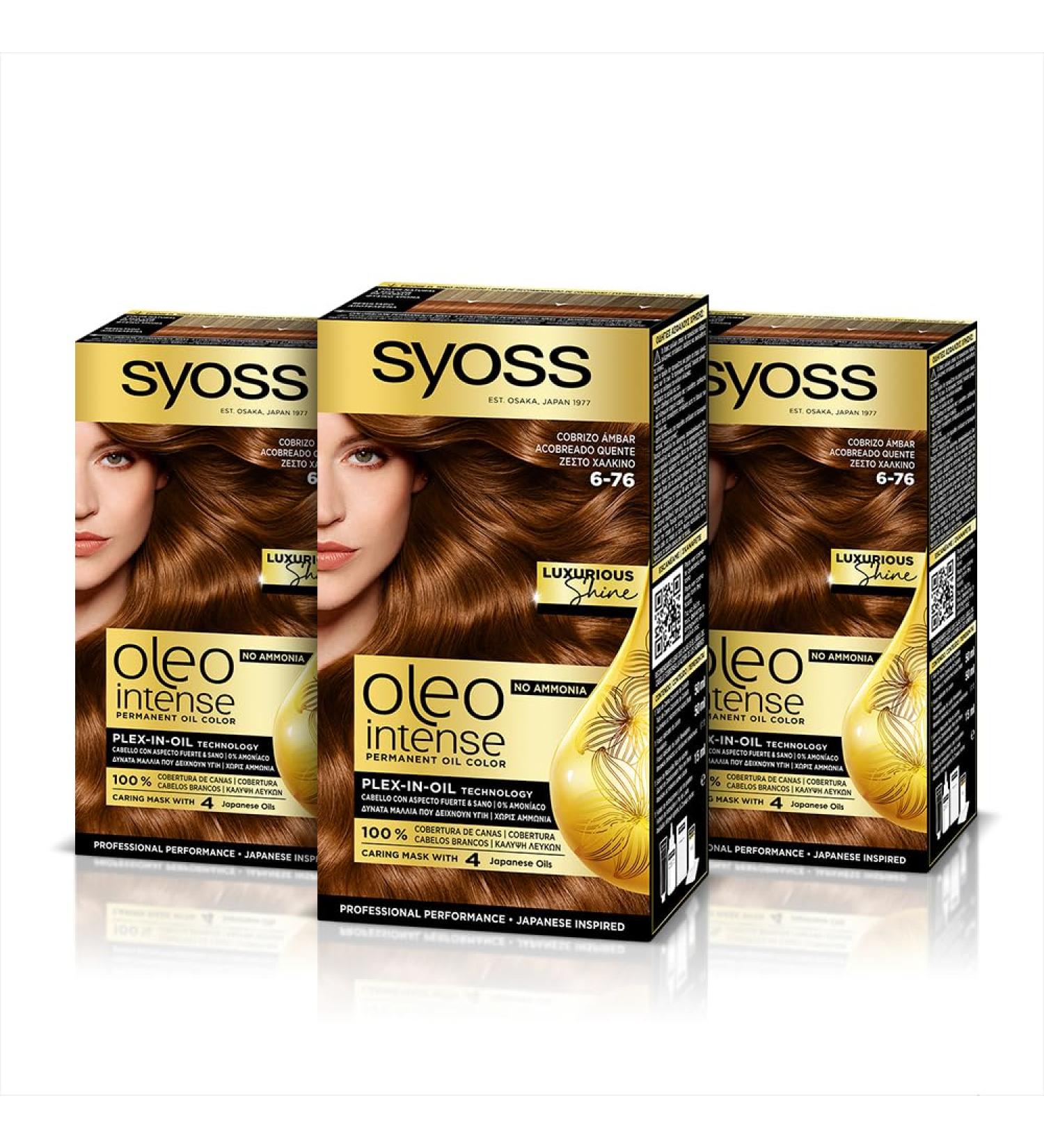 Schwarzkopf Syoss Oleo Intense Hair Dye 100 pure oils 0 ammonia 676 warm copper 3 pieces - Buy Online on GoSupps.com