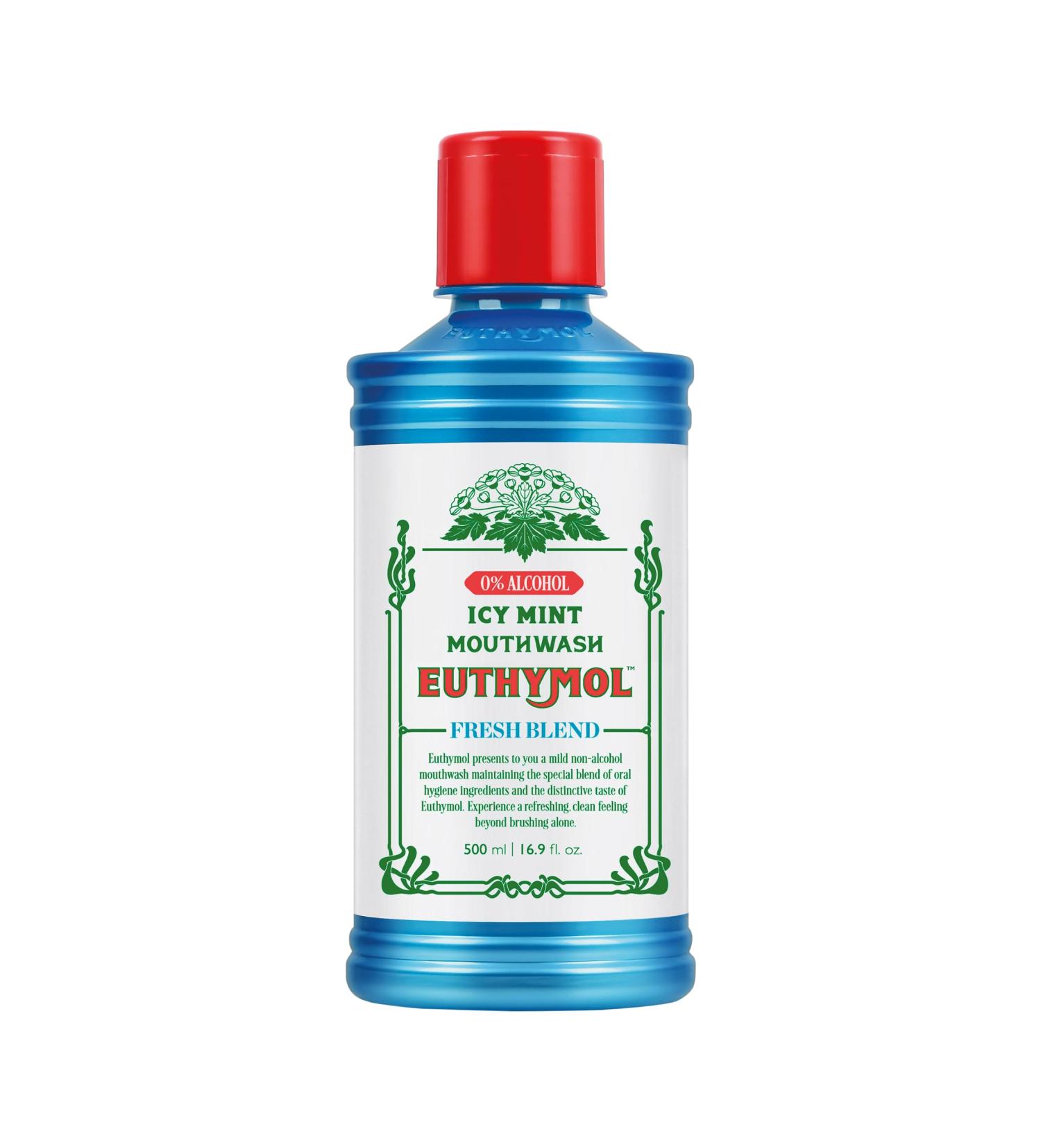 Euthymol ICY Mint Alcohol-Free Mouthwash 500ml - Reduce Plaque, Clean Gums, Freshen Breath - Daily Oral Care - Buy Online on GoSupps.com