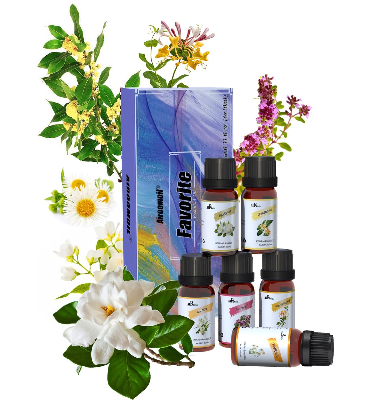 Floral Essential Oils Set (6x10 ml) - Aromatherapy Starter Kit for Diffusers & Candle Making - Osmanthus Honeysuckle Chamomile Jasmine Marjoram Gardenia - Buy Online on GoSupps.com