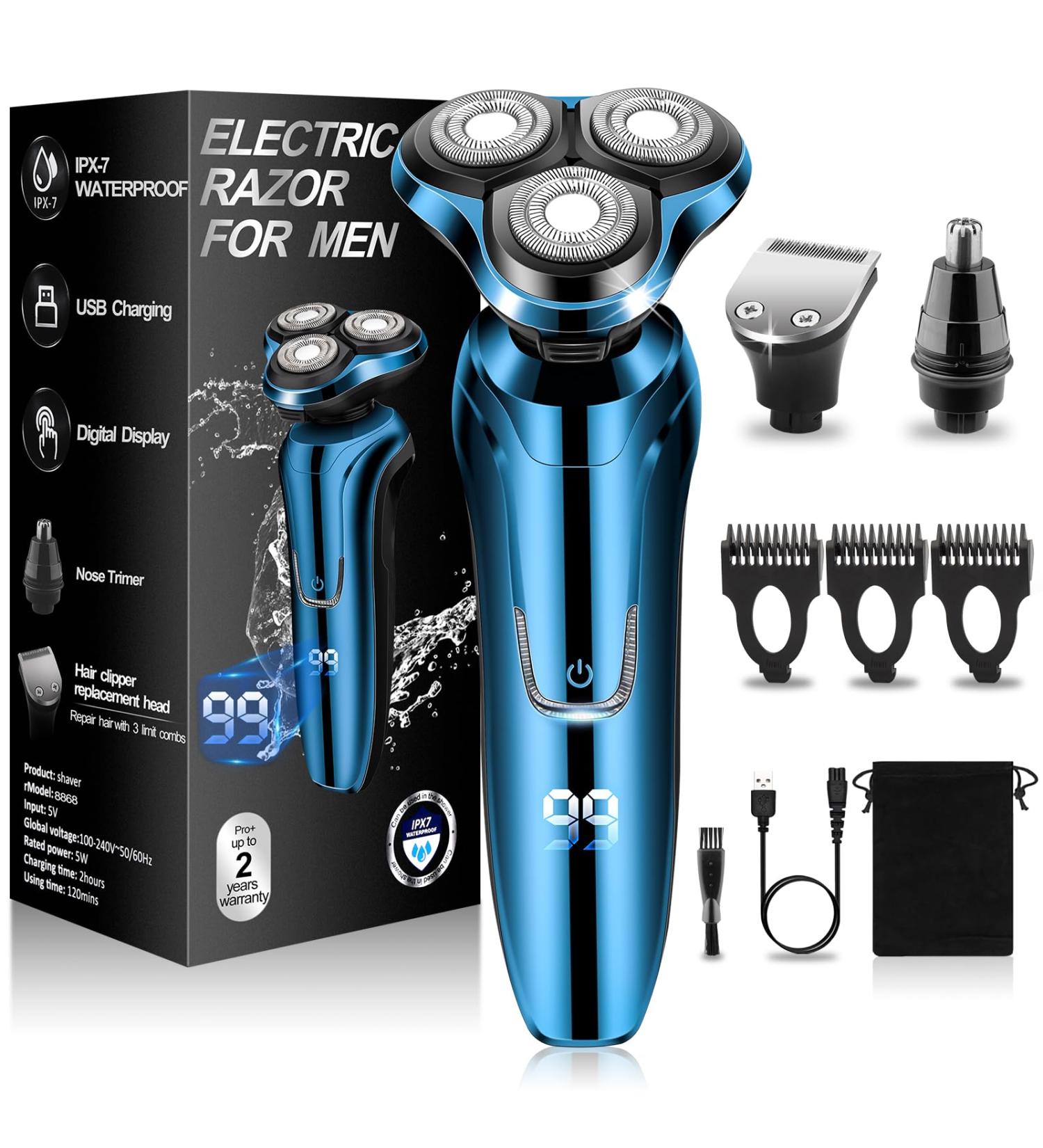 2024 Electric Razor for Men - 3D Rotary Waterproof Rechargeable LED Display Cordless Electric Shavers with Nose Hair Trimmer and Beard Trimmer -Portable Travel Shaver - Ideal Men's Grooming Gift - Buy Online on GoSupps.com