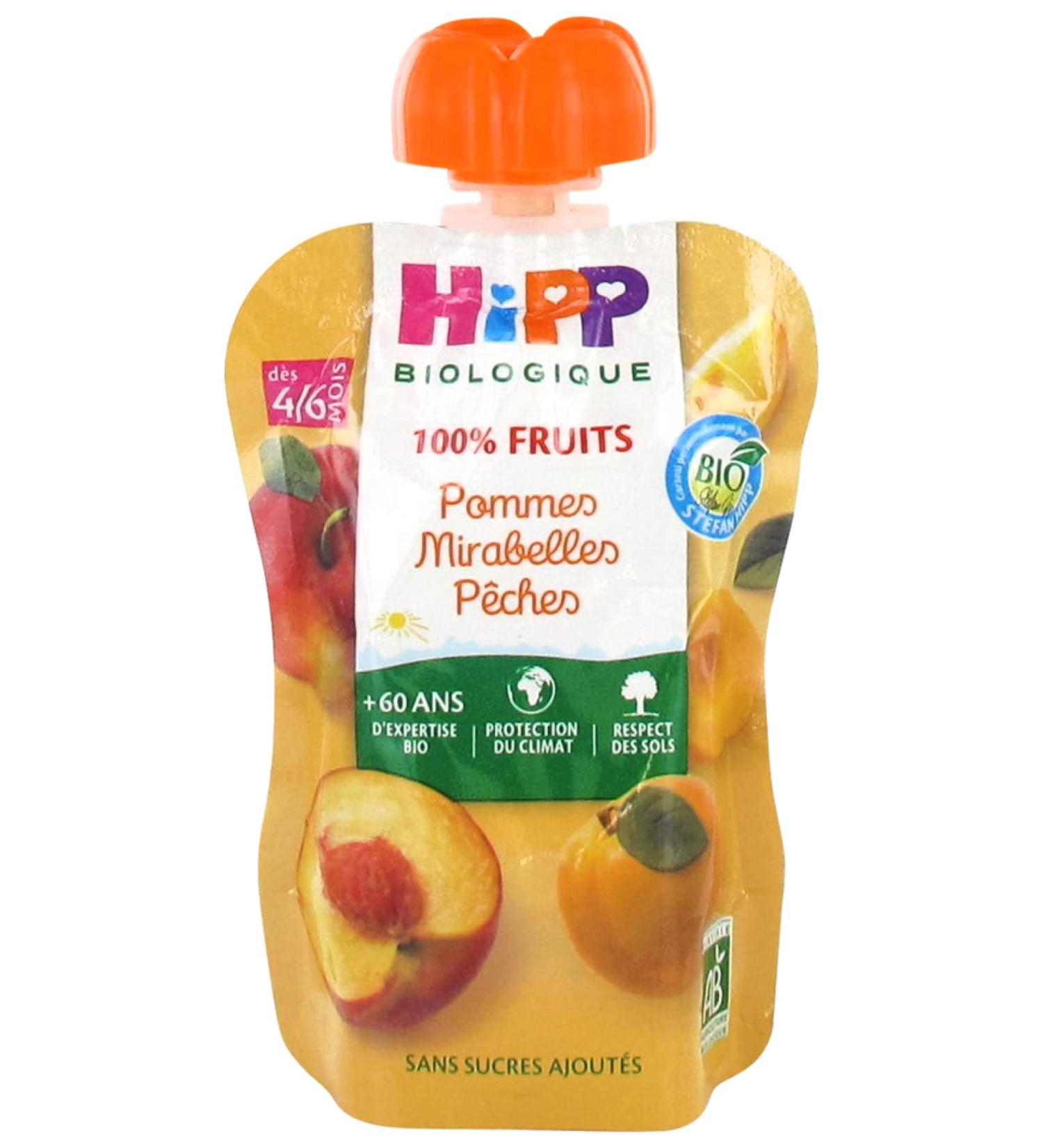 HiPP 100% Fruit Bottle Apple Mirabelle Peaches from 4/6 Months Organic 90g