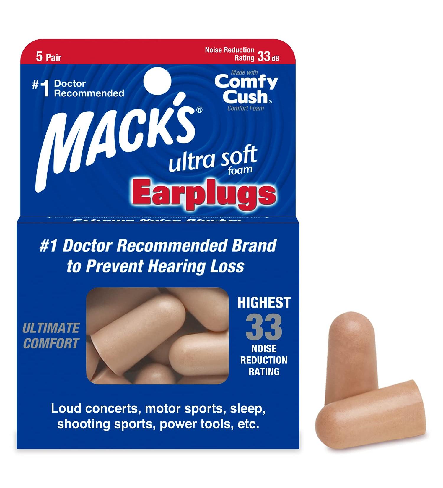 Mack's Ultra Soft Foam Earplugs 5 Pair - 33dB NRR for Sleeping, Snoring & Travel - Buy Online on GoSupps.com