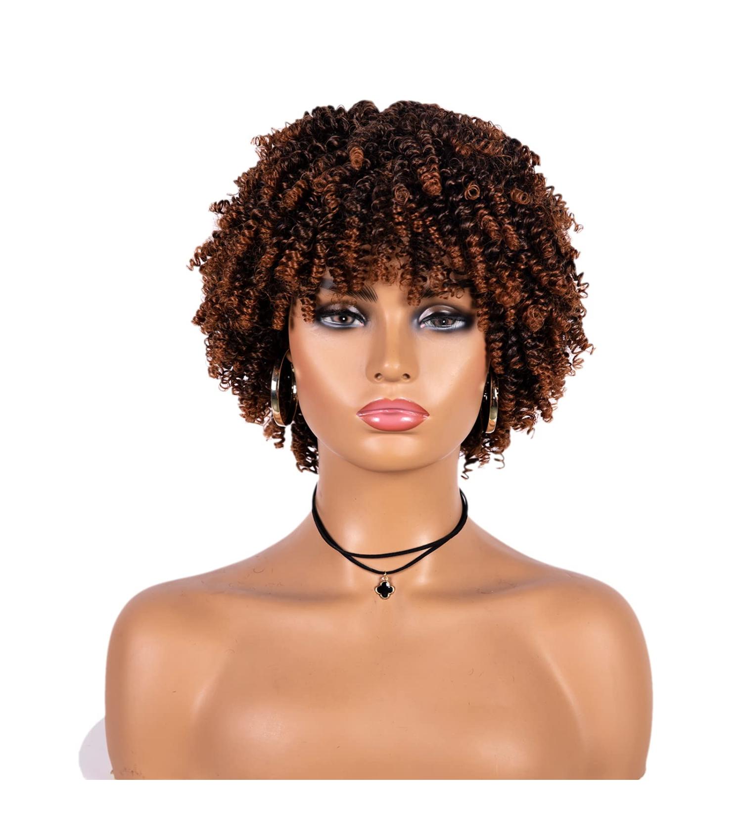 Unonet Kinky Curly Afro Wig with Bangs for Black Women - Short Synthetic Hair Wigs - Natural Curly Cosplay Wigs (1BT30) - Buy Online on GoSupps.com