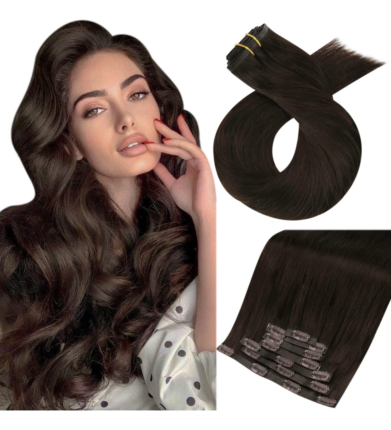 Moresoo Seamless Clip in Human Hair Extensions Darkest Brown #2 22 Inch 120g - Buy Online on GoSupps.com