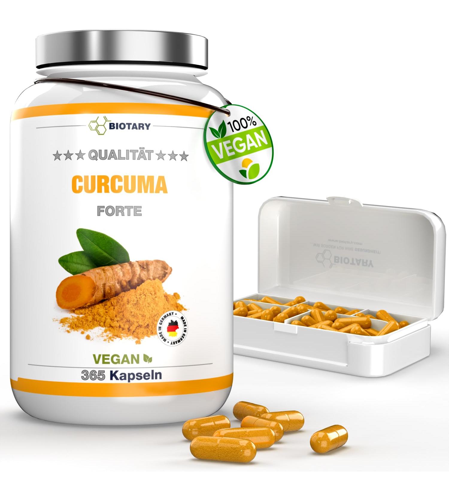 Turmeric Forte - 365 capsules - 4500mg per daily serving - with pill box - high dose - vegan - black pepper - lab tested - Buy Online on GoSupps.com