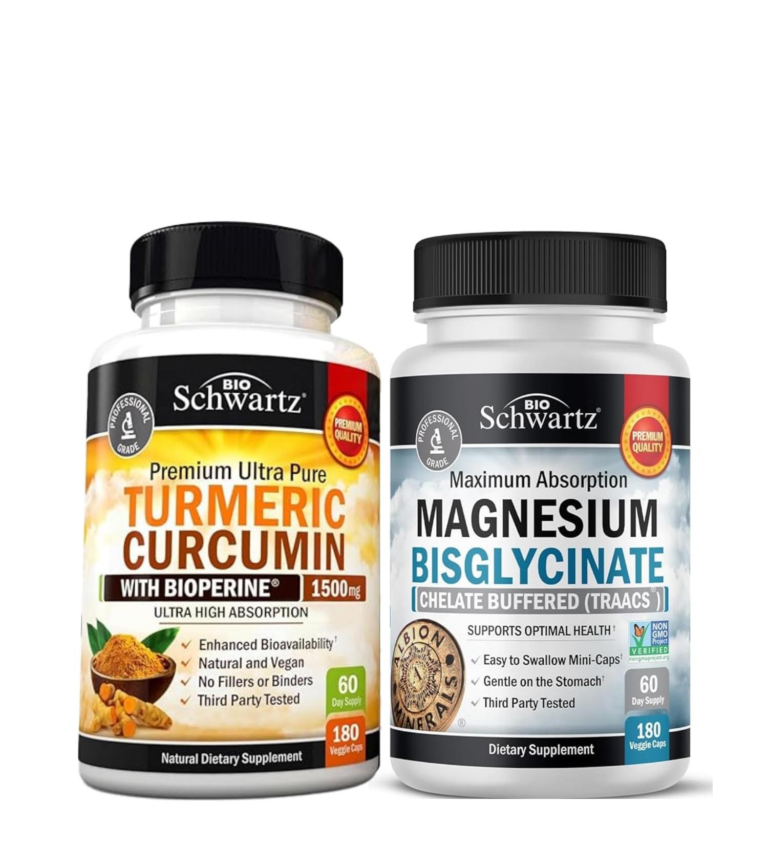 Turmeric Curcumin with Black Pepper Extract 1500mg Complex (1 Month Supply) Plus High Absorption Magnesium Bisglycinate Capsules (2 Month Supply) - Buy Online on GoSupps.com