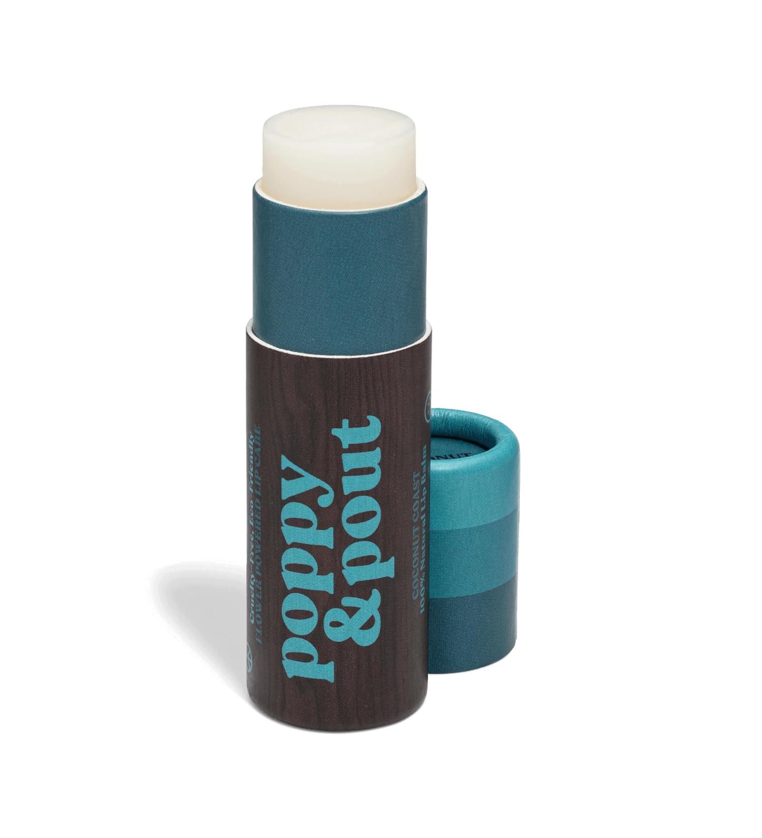 Poppy & Pout Coastal Coconut Jumbo Lip Balm | All Natural Lip Balms & Moisturizers | Hydrates with Beeswax Vitamin E Organic Coconut Oil | Cruelty-Free | Lip Balm in Recyclable Cardboard Tube - Buy Online on GoSupps.com