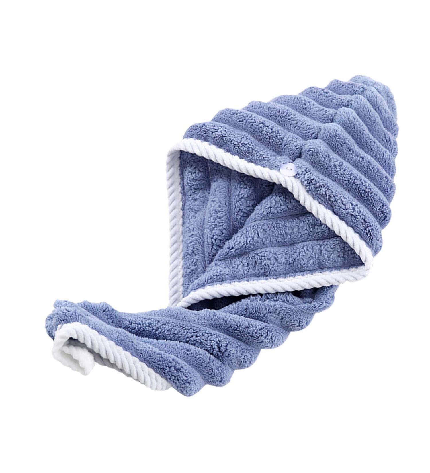 Hair Drying Cap - Fast Absorption Coral Fleece Towel Hat for Women & Men | Adjustable Shower Cap with Button - Ideal for Quick Drying Hair | Blue - Buy Online on GoSupps.com