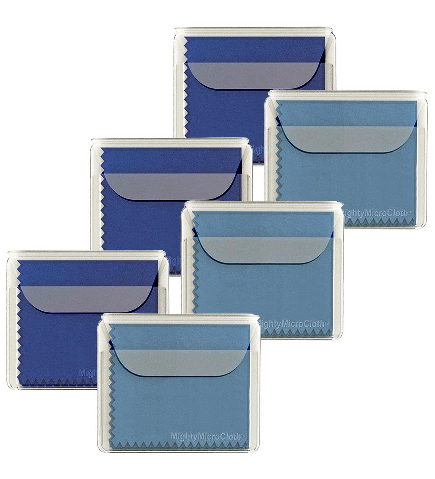MightyMicroCloth 10x10 Lens Cleaning Cloths 6 Pack Large - Royal Blue/Light Blue - Lint-Free Microfiber for Glasses, Phones, Screens, Electronics - Travel Pouch Included - Buy Online on GoSupps.com