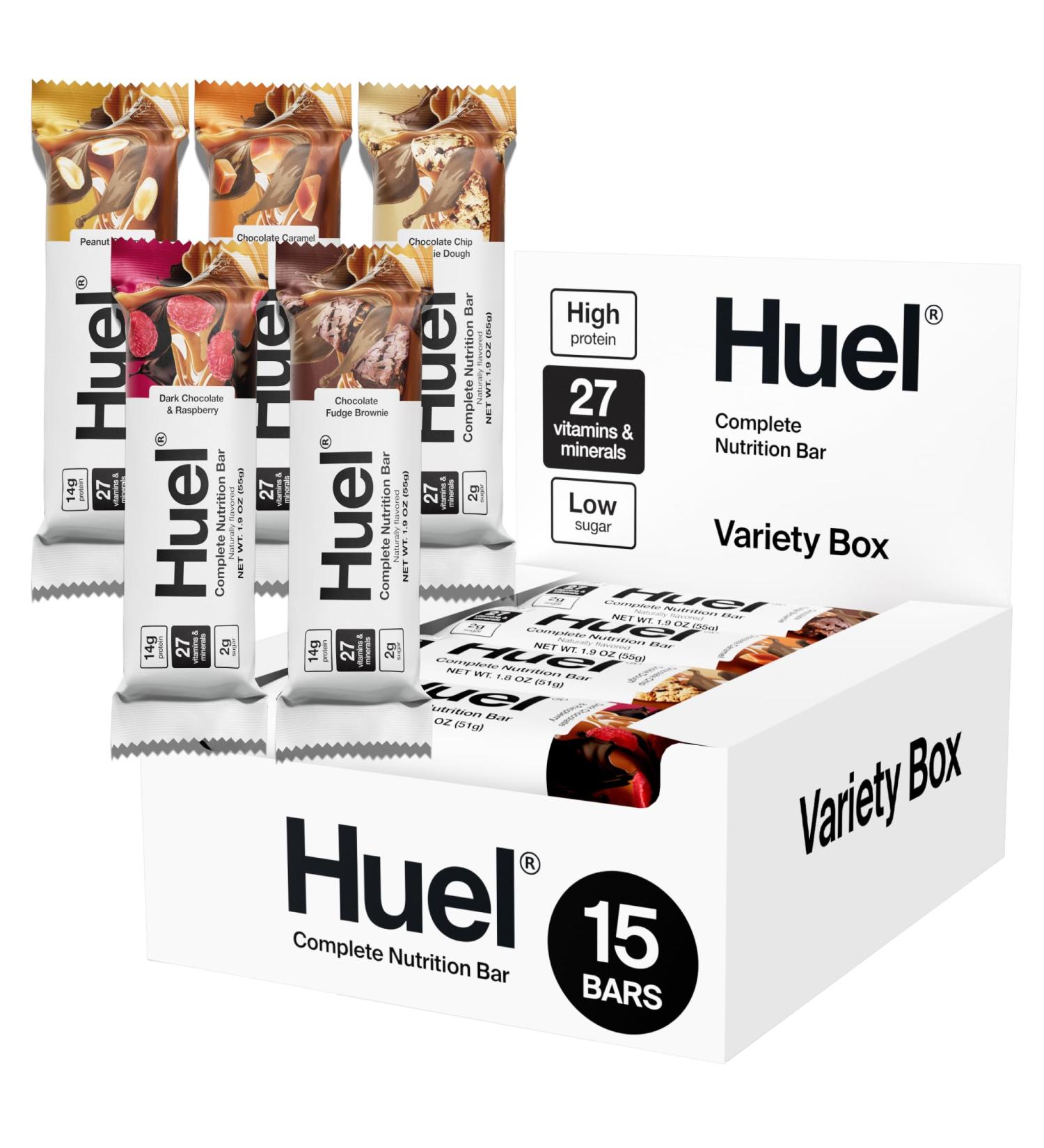Huel Complete Nutrition Vegan Protein Bars | Variety Pack | 27 Vitamins & Minerals 2g Sugar Non-GMO 100% Plant Based Snack | 15 Pack Variety 1 Count (Pack of 15) - Buy Online on GoSupps.com