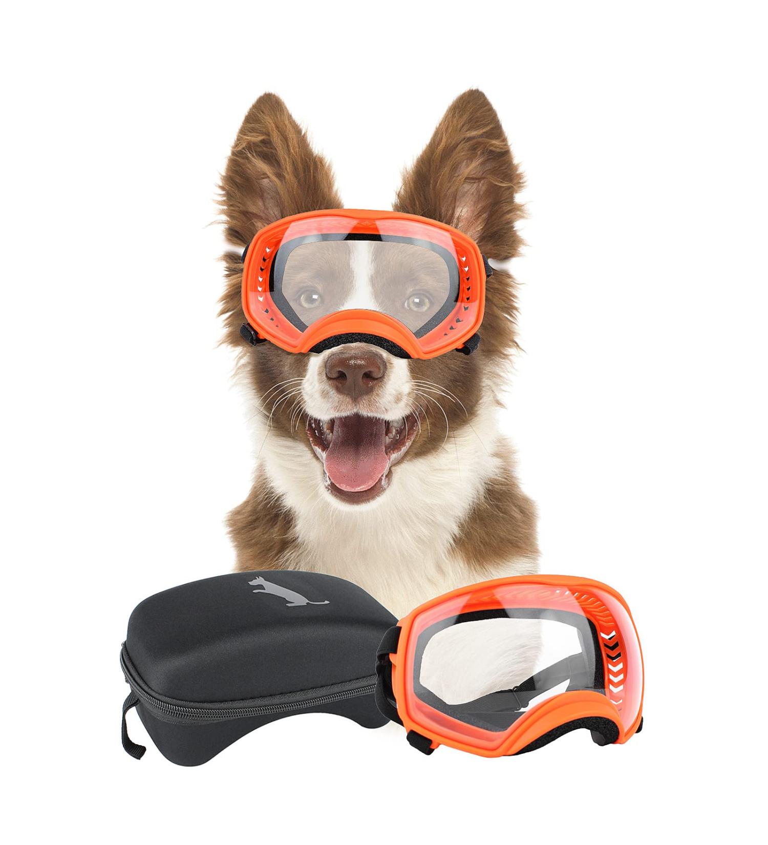 Namsan Dog Glasses - UV Protection Sunglasses for Large Dogs | Adjustable Band & Sponge-Nose Pad - Orange - Buy Online on GoSupps.com
